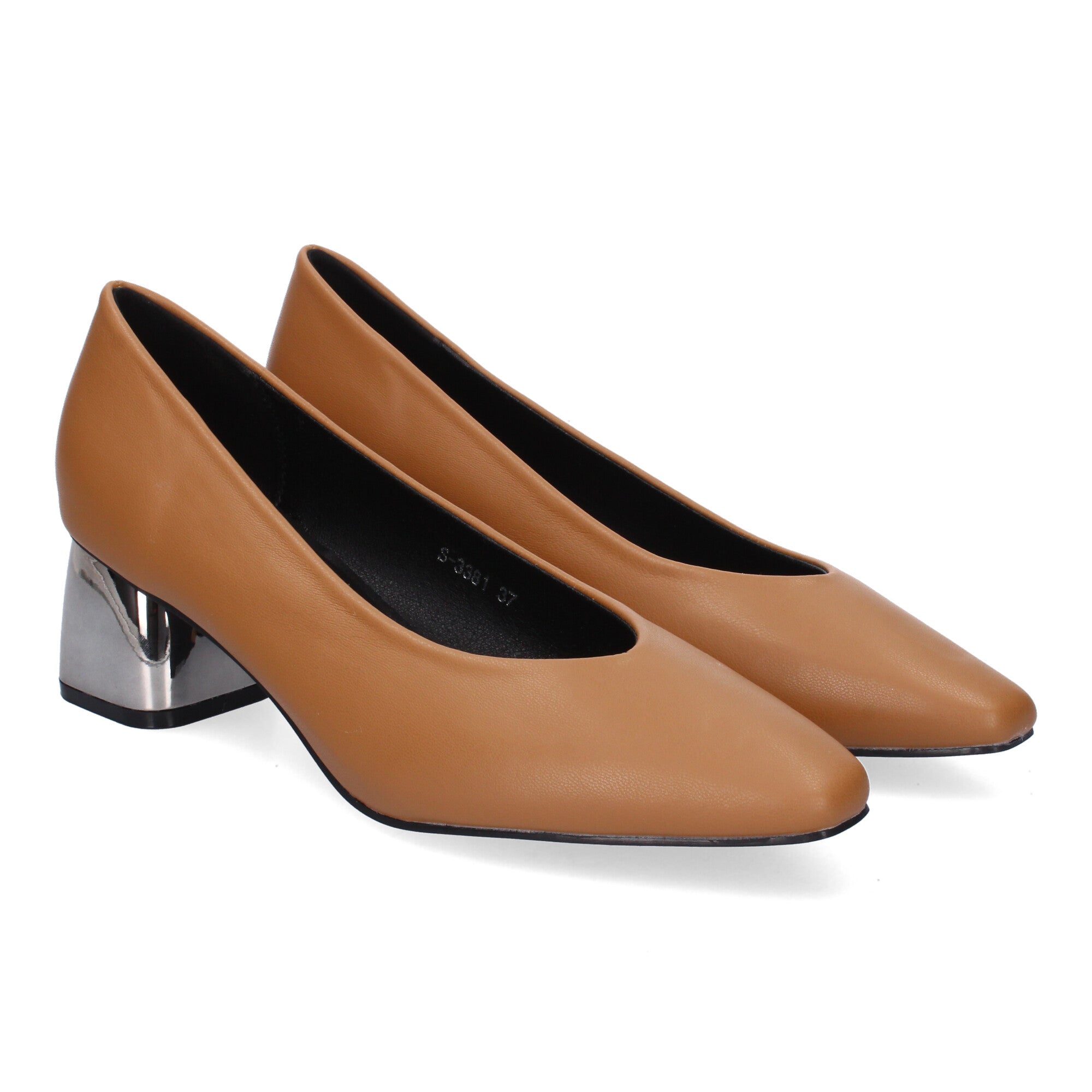 Zapato Camel  de Salón con Tacón Cuadrado Para Mujer