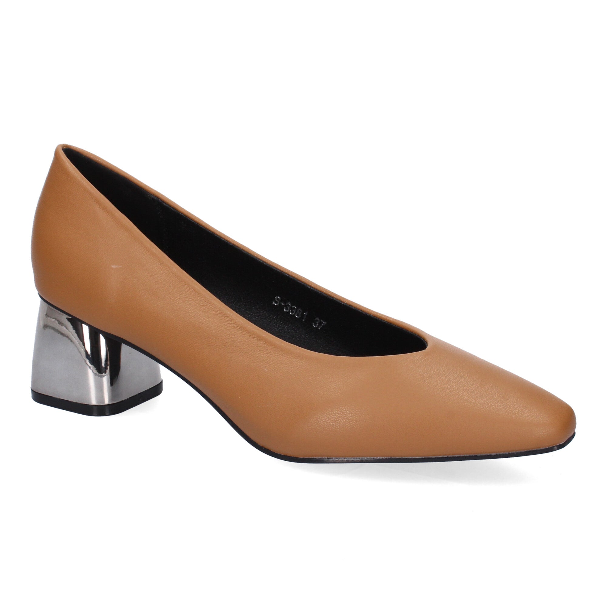 Zapato Camel  de Salón con Tacón Cuadrado Para Mujer