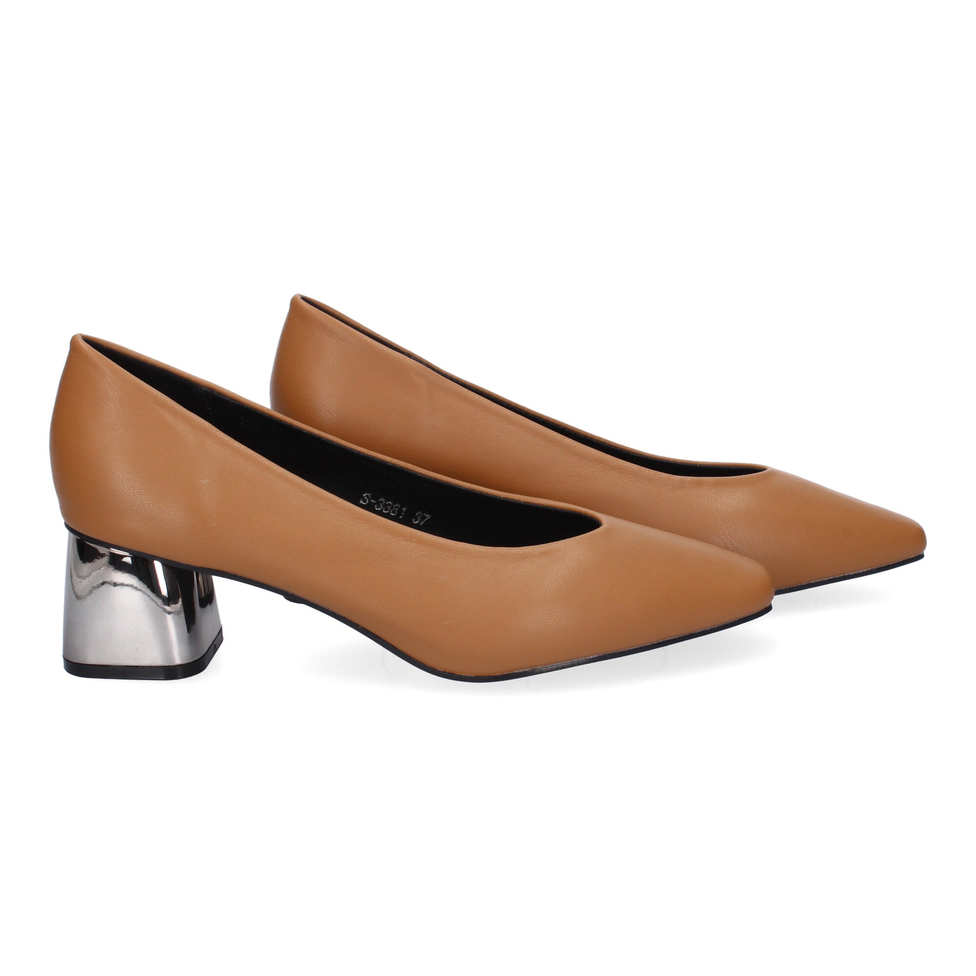 Zapato Camel  de Salón con Tacón Cuadrado Para Mujer