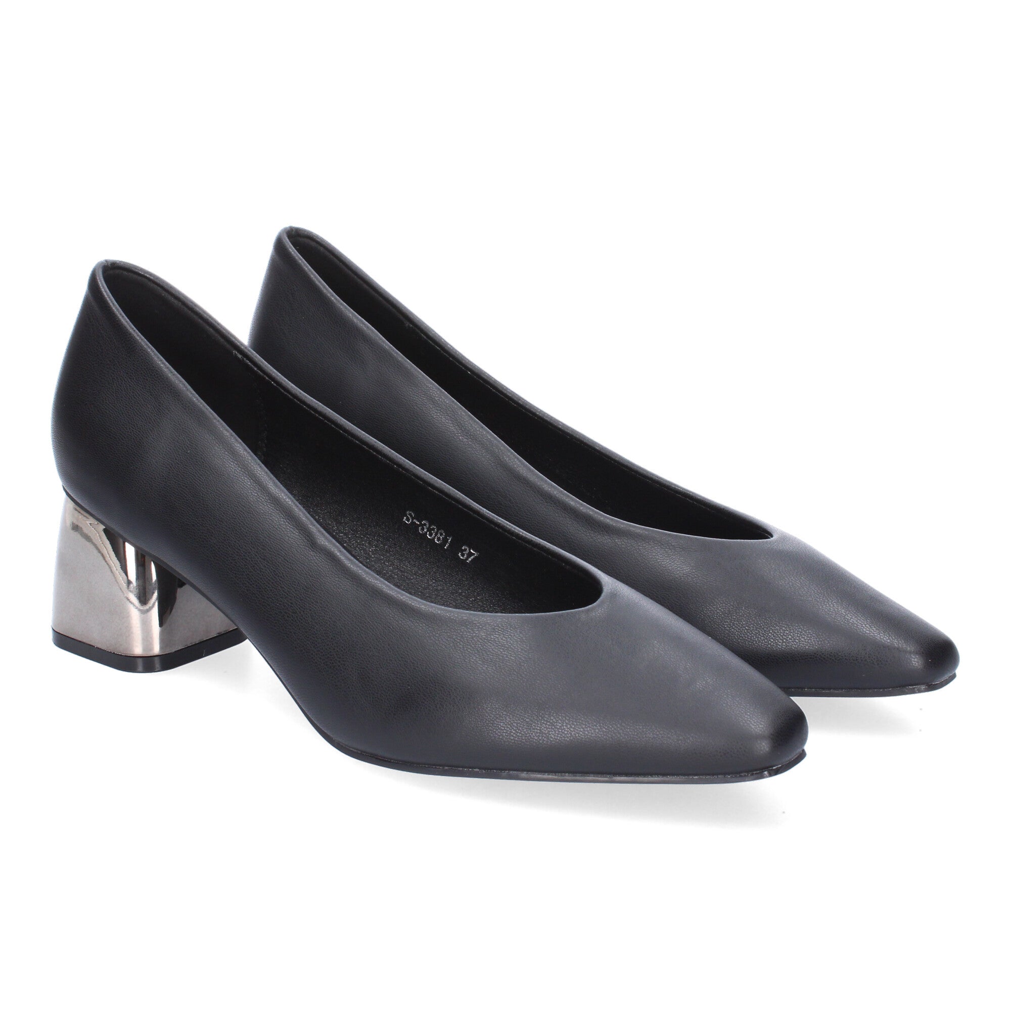 Zapato Negro de Salón con Tacón Cuadrado Para Mujer