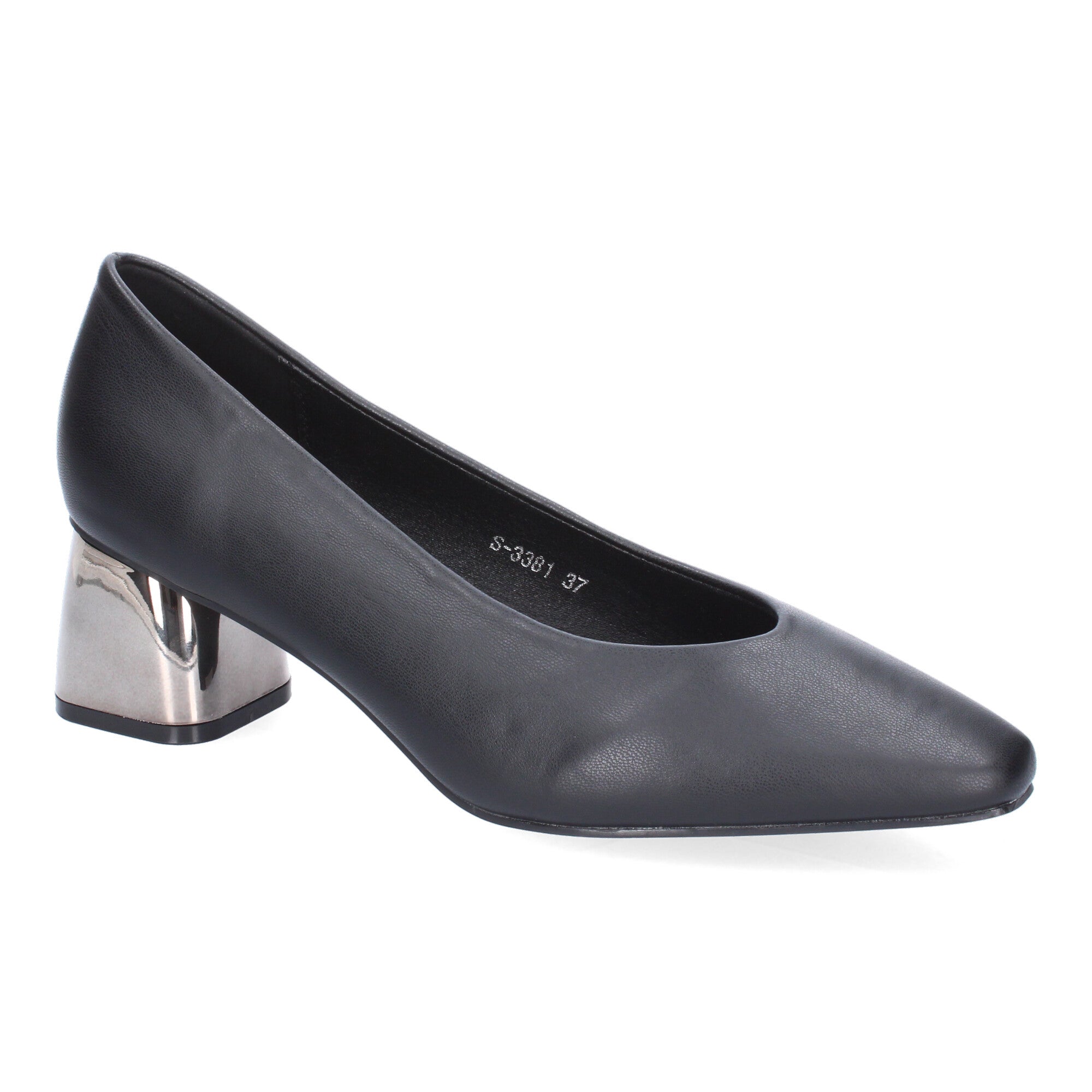 Zapato Negro de Salón con Tacón Cuadrado Para Mujer