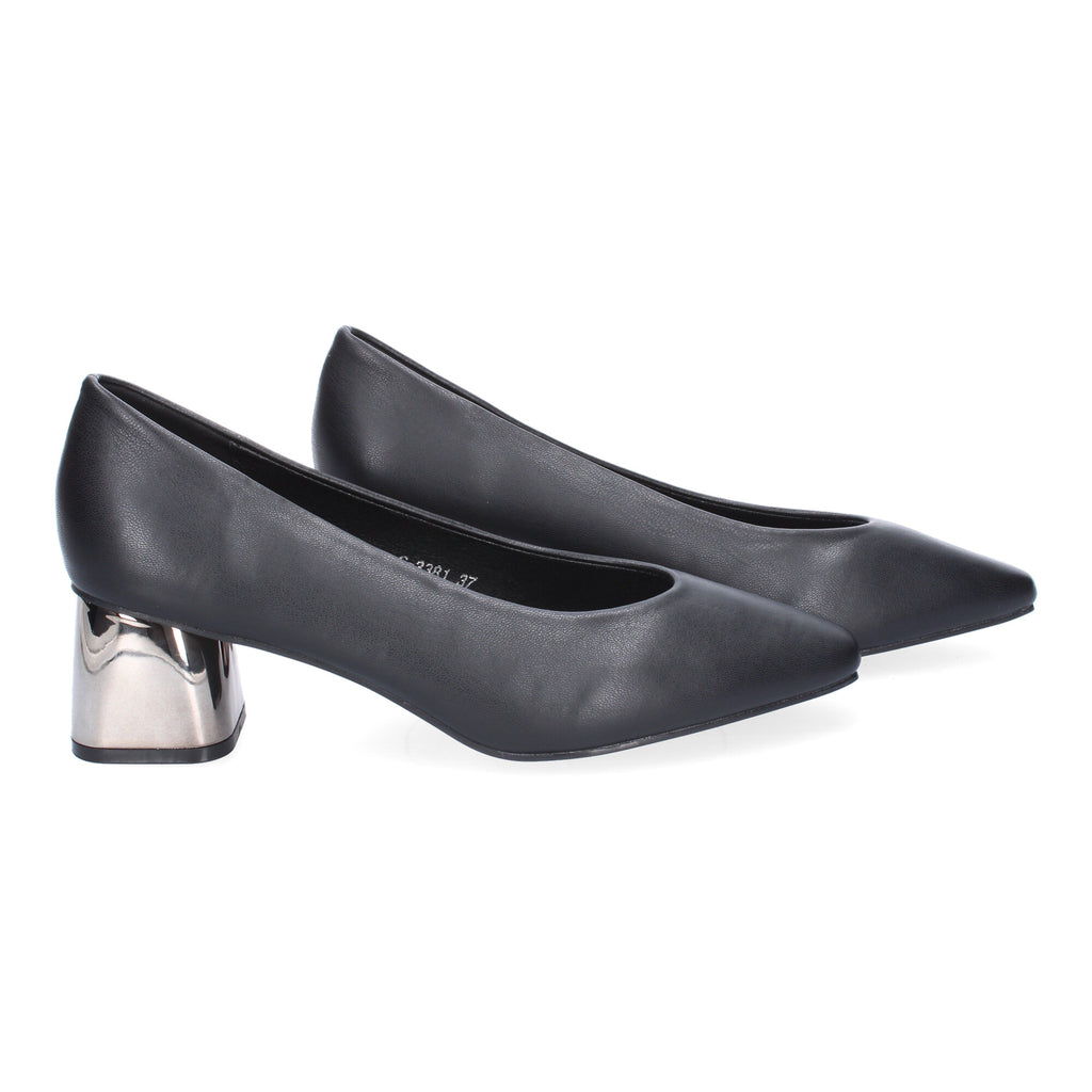 Zapato Negro de Salón con Tacón Cuadrado Para Mujer