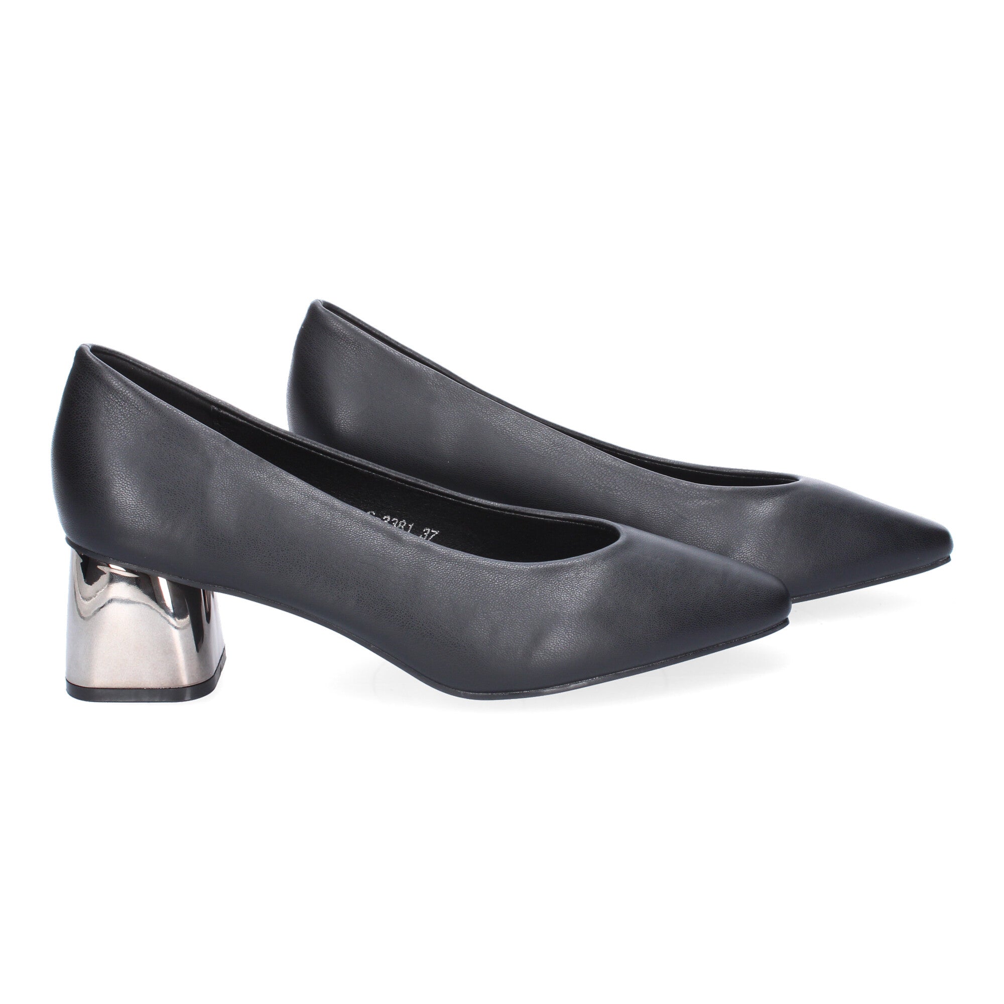 Zapato Negro de Salón con Tacón Cuadrado Para Mujer
