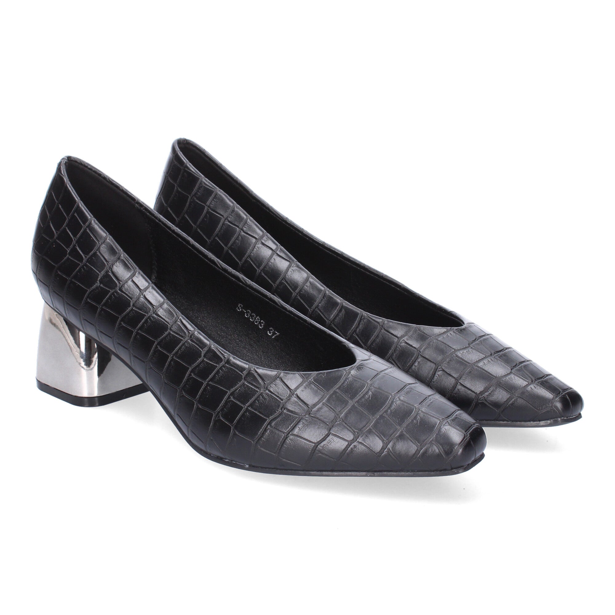 Zapato Negro de Salón con Tacón Cuadrado Para Mujer