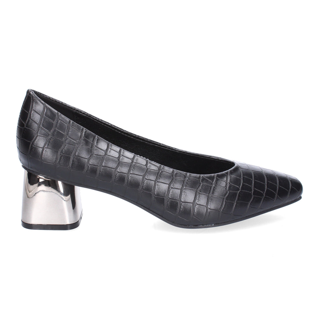 Zapato Negro de Salón con Tacón Cuadrado Para Mujer