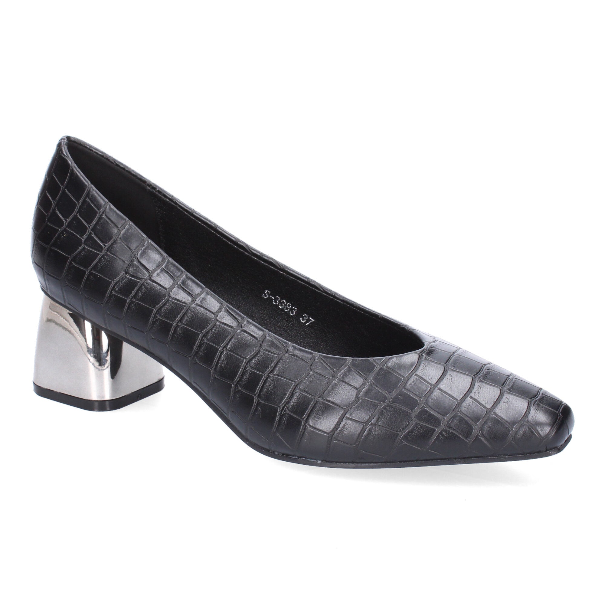 Zapato Negro de Salón con Tacón Cuadrado Para Mujer
