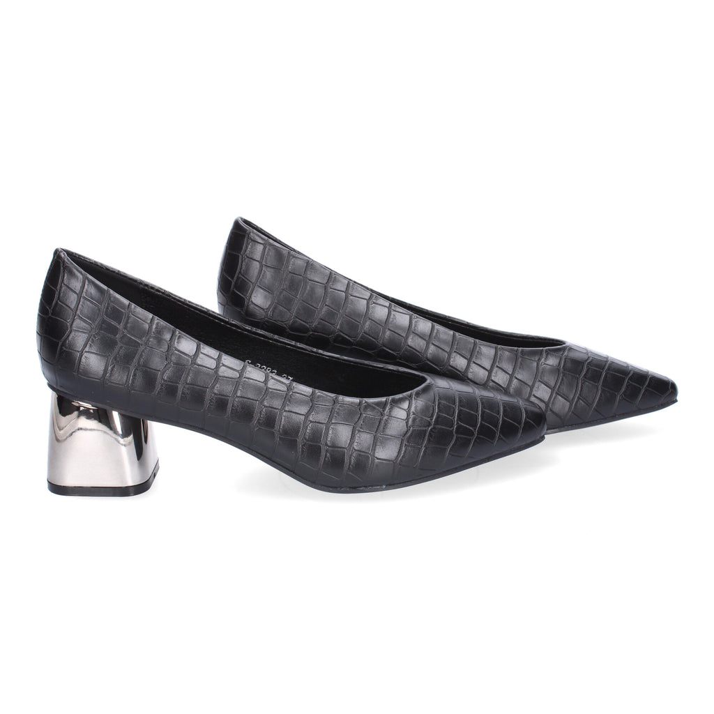 Zapato Negro de Salón con Tacón Cuadrado Para Mujer