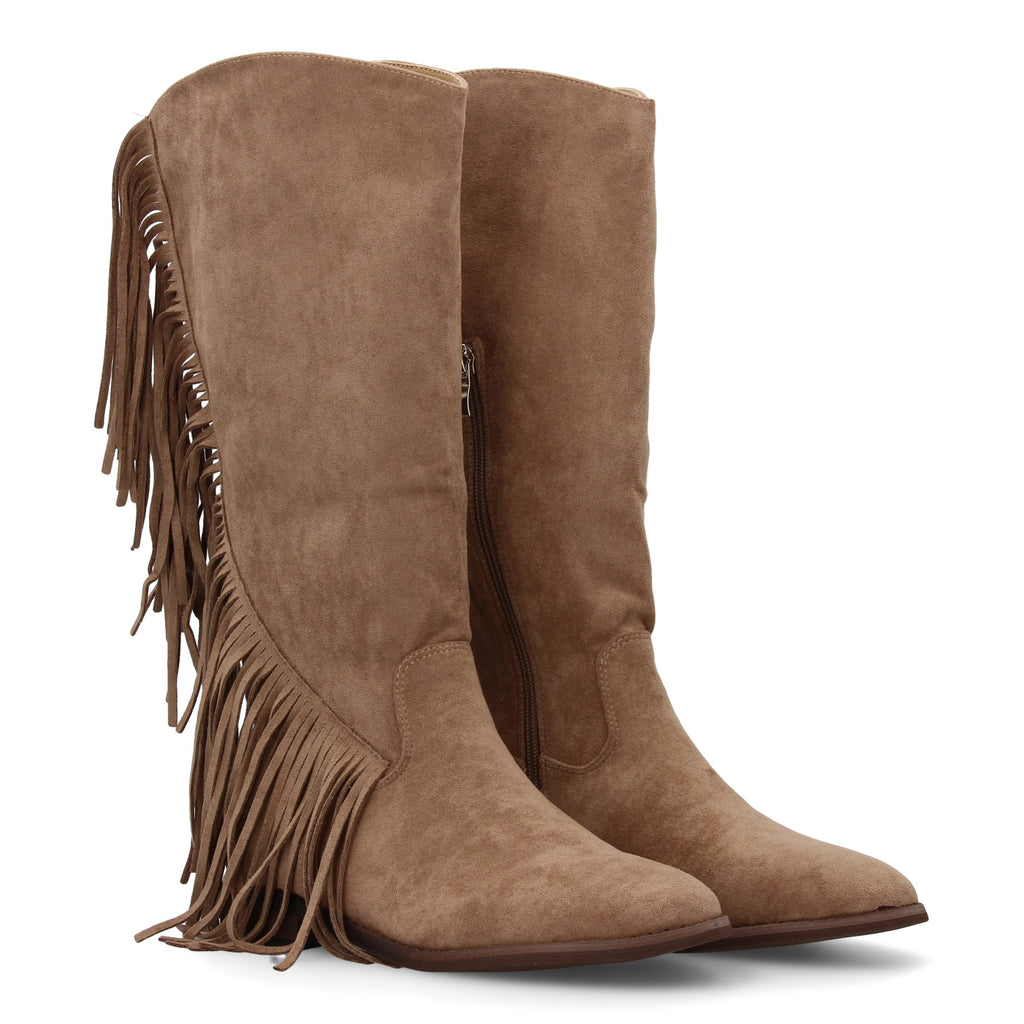 Bota plana con flecos beige