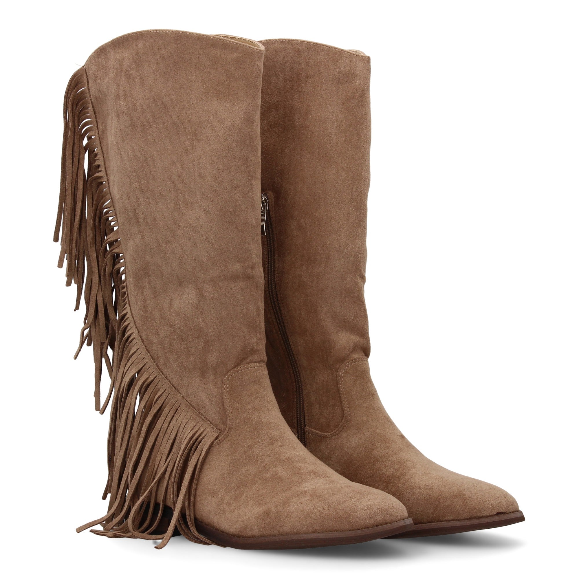Bota plana con flecos beige