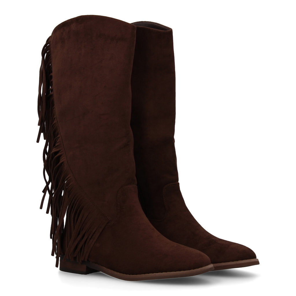 Bota plana con flecos marrón