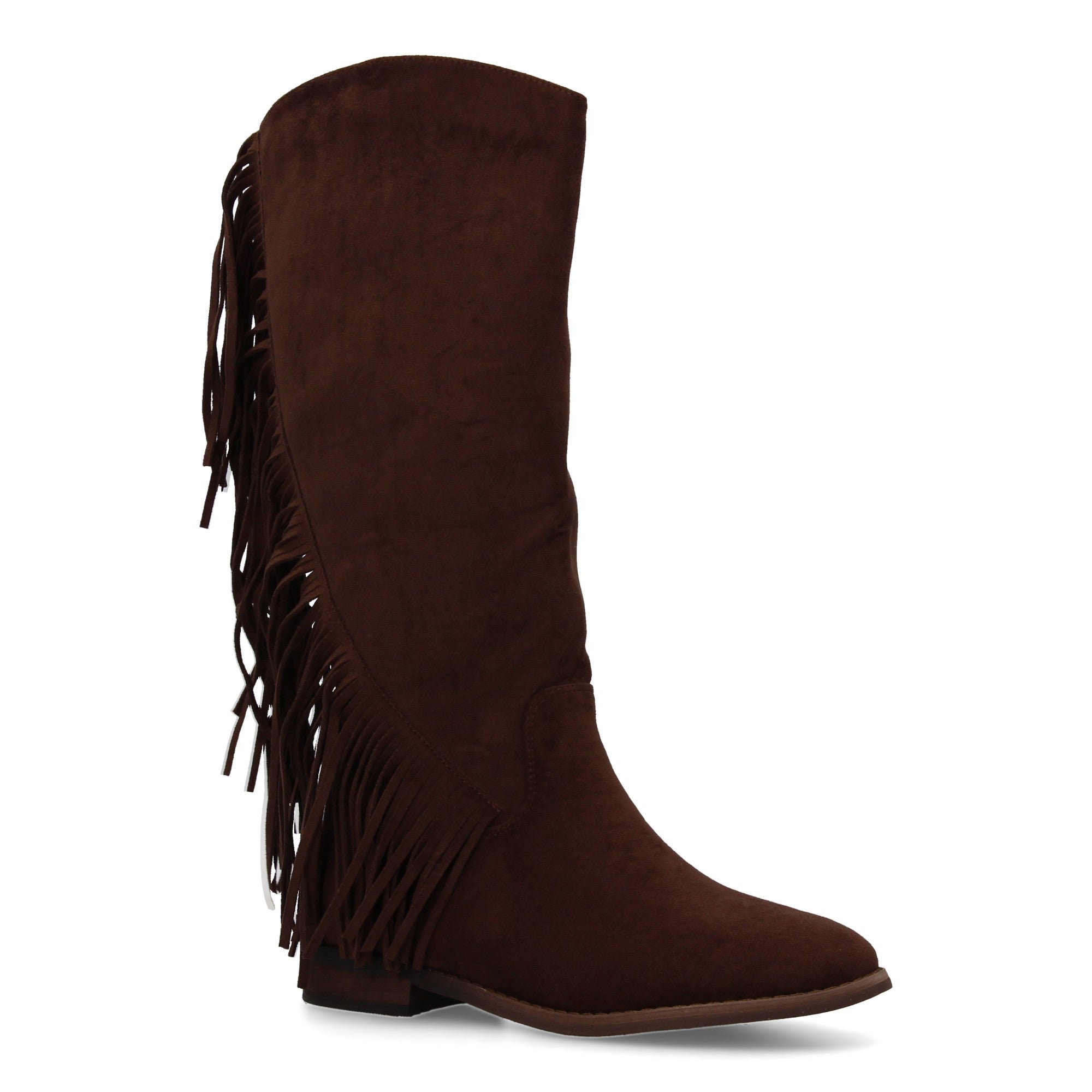 Bota plana con flecos marrón