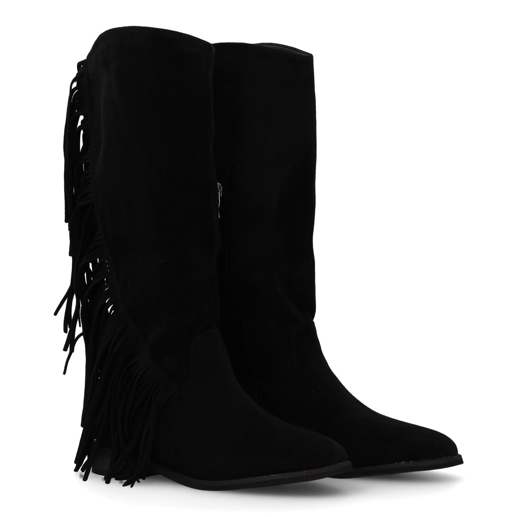 Bota plana con flecos negra