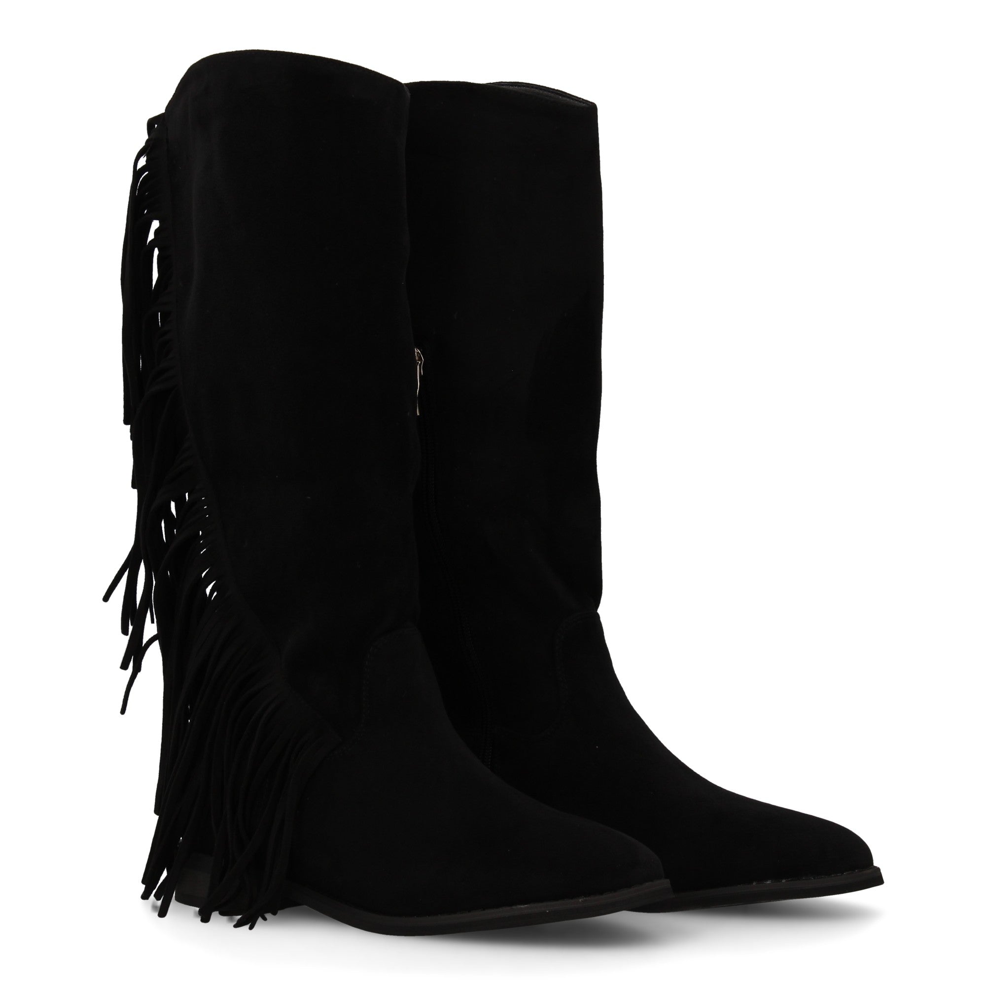 Bota plana con flecos negra