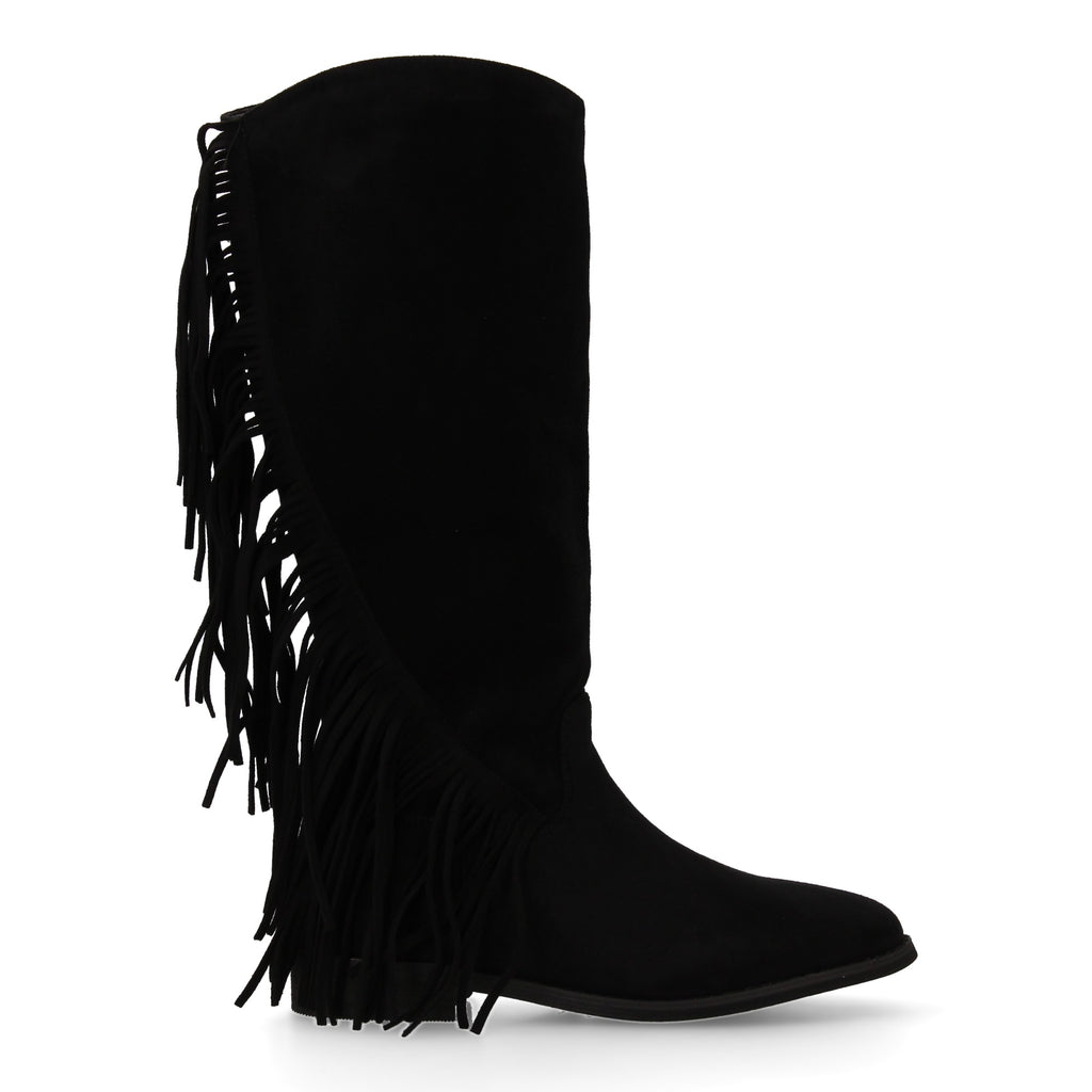 Bota plana con flecos negra