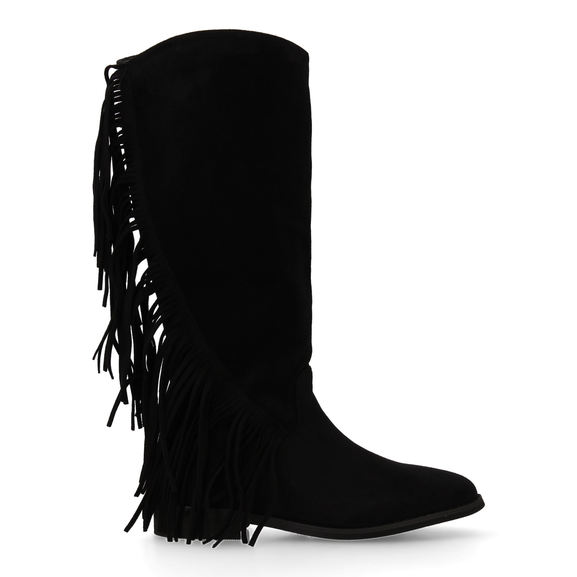 Bota plana con flecos negra