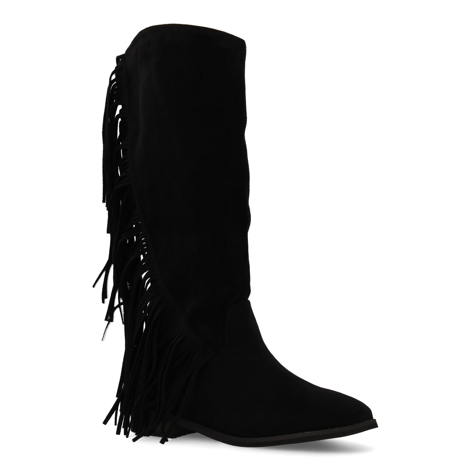 Bota plana con flecos negra