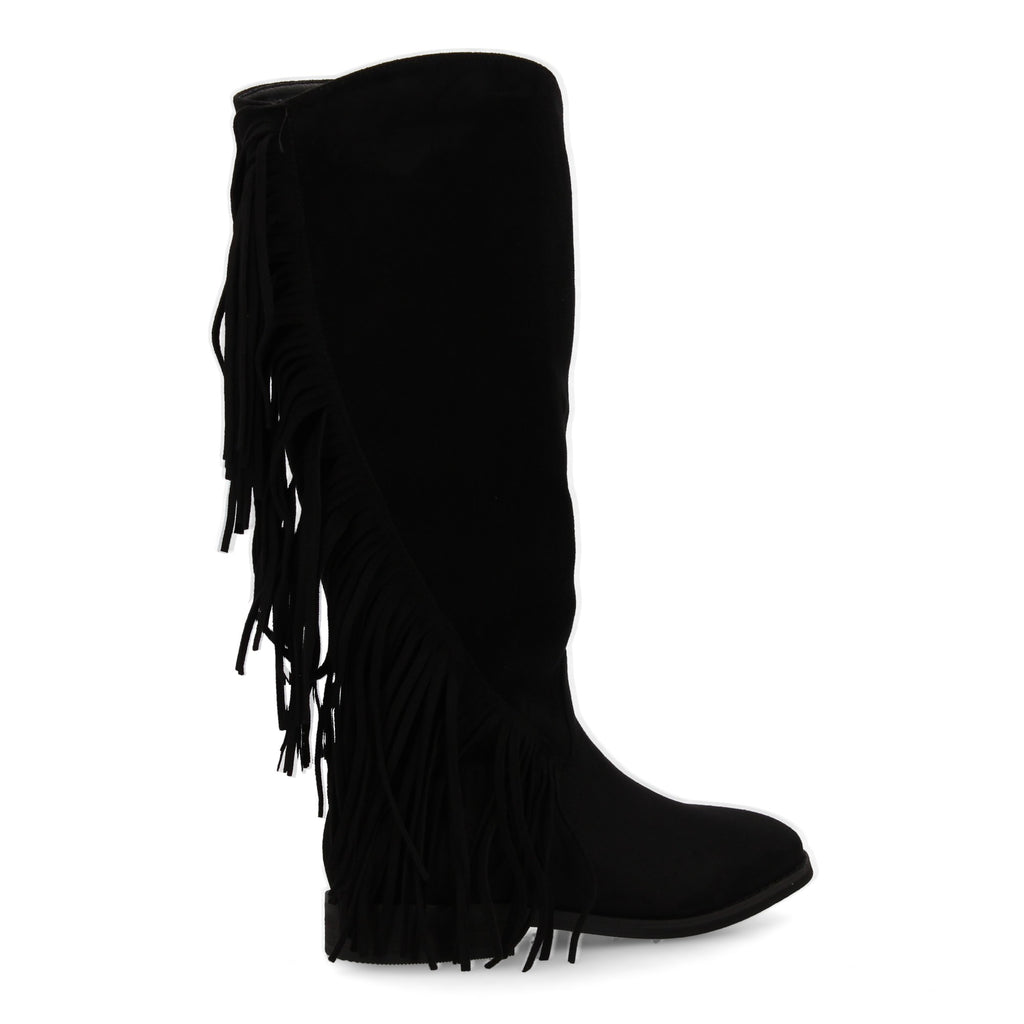 Bota plana con flecos negra