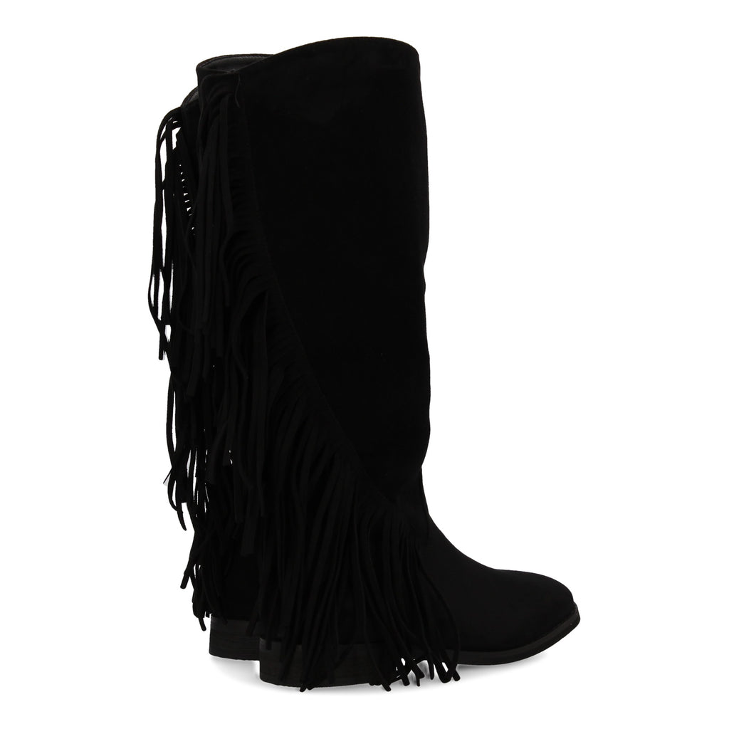 Bota plana con flecos negra