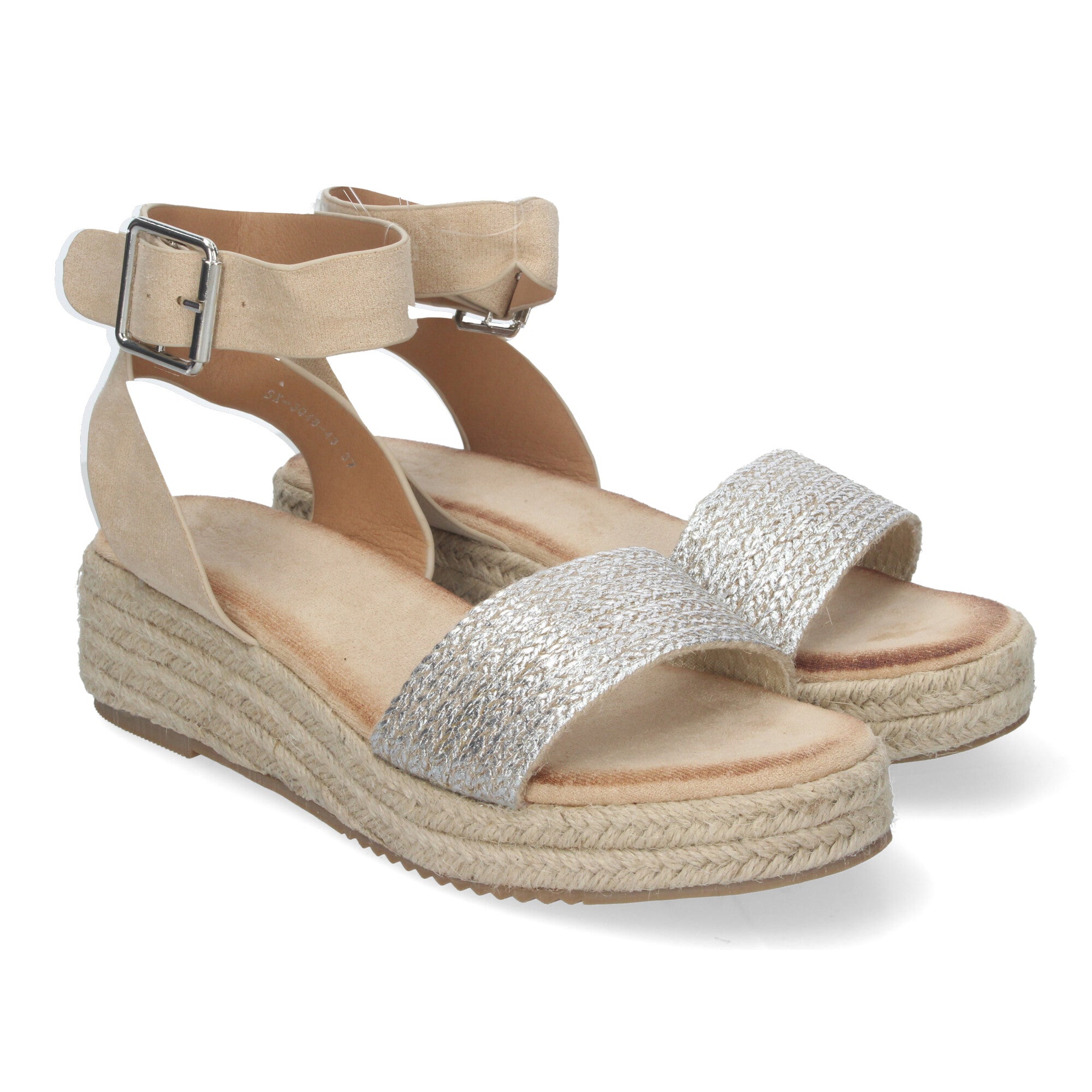 Sandalias de Yute para Mujer, Elegantes y Cómodas con Tiras Brillantes en la Pala y Hebilla Ajustable al Tobillo