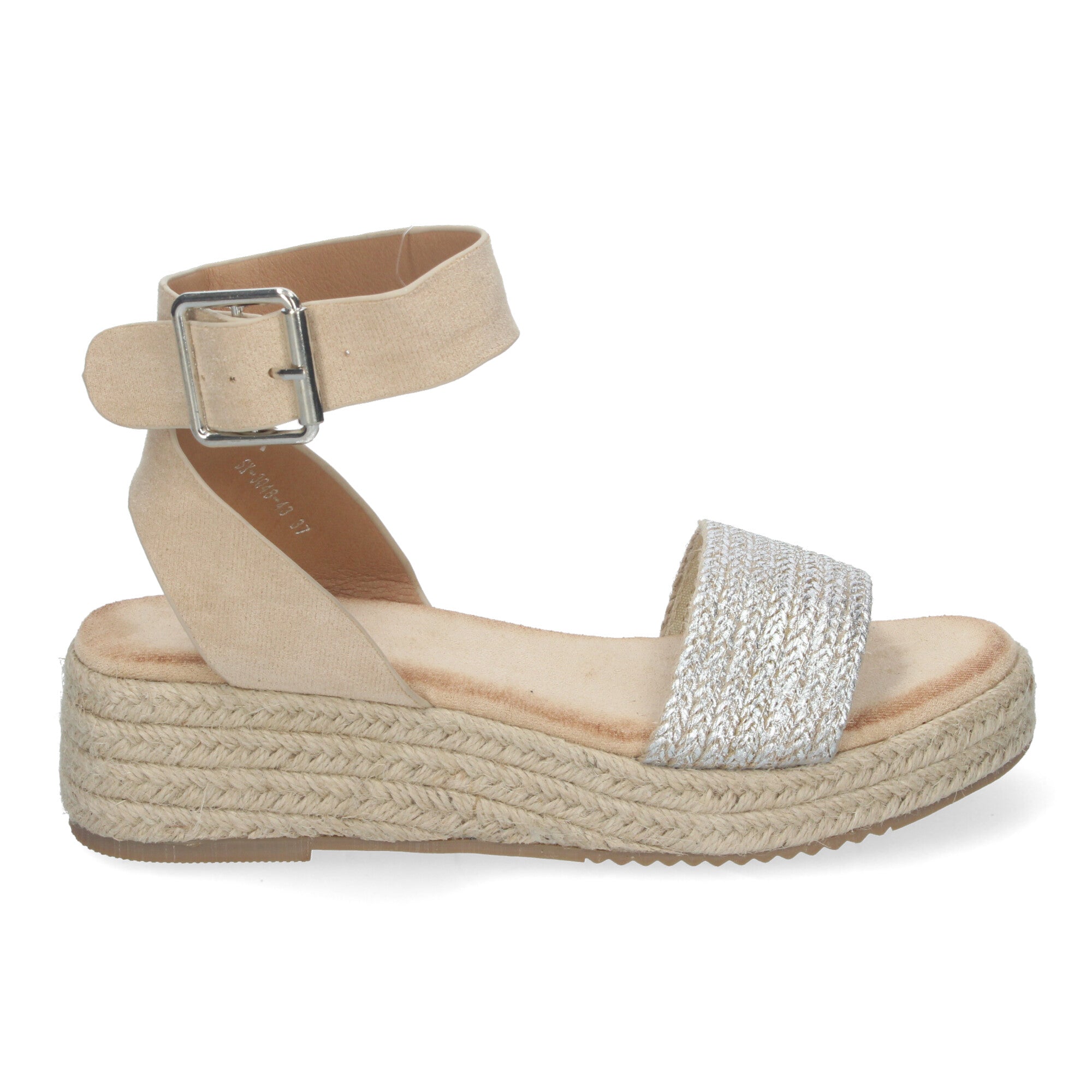 Sandalias de Yute para Mujer, Elegantes y Cómodas con Tiras Brillantes en la Pala y Hebilla Ajustable al Tobillo
