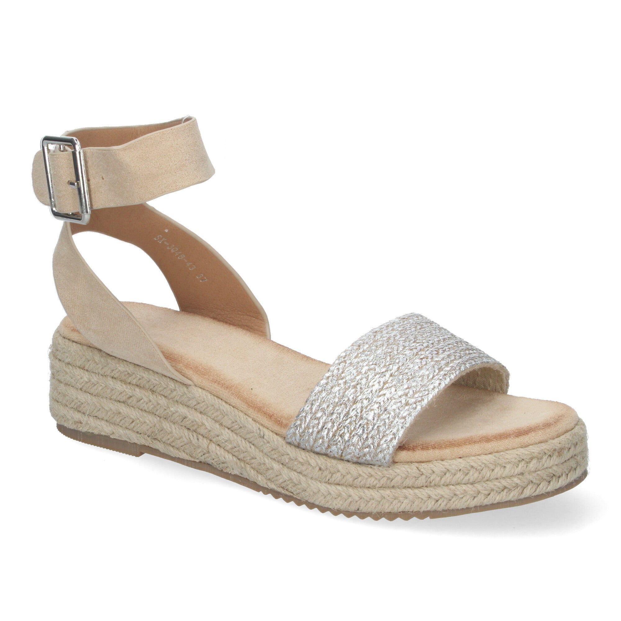 Sandalias de Yute para Mujer, Elegantes y Cómodas con Tiras Brillantes en la Pala y Hebilla Ajustable al Tobillo