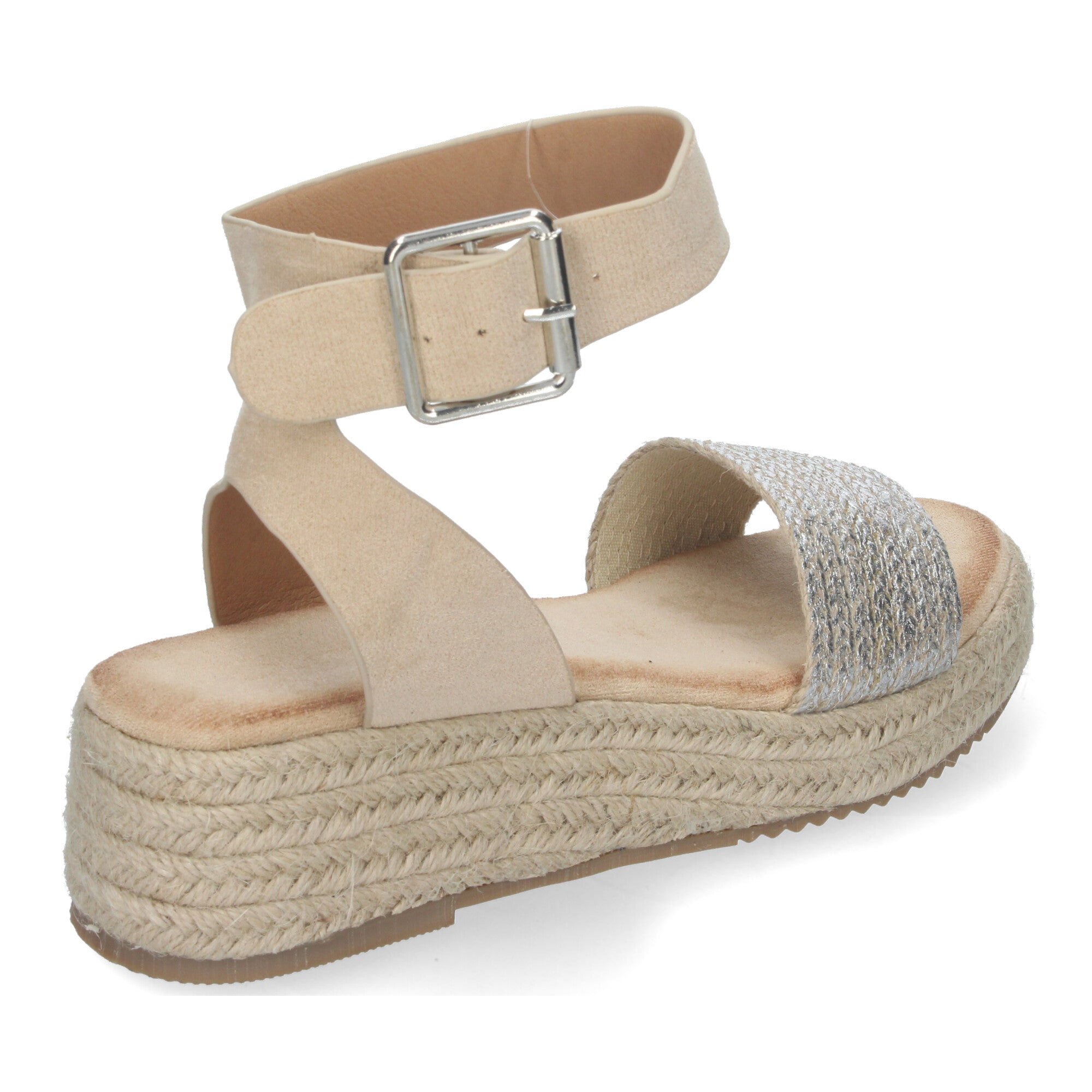Sandalias de Yute para Mujer, Elegantes y Cómodas con Tiras Brillantes en la Pala y Hebilla Ajustable al Tobillo