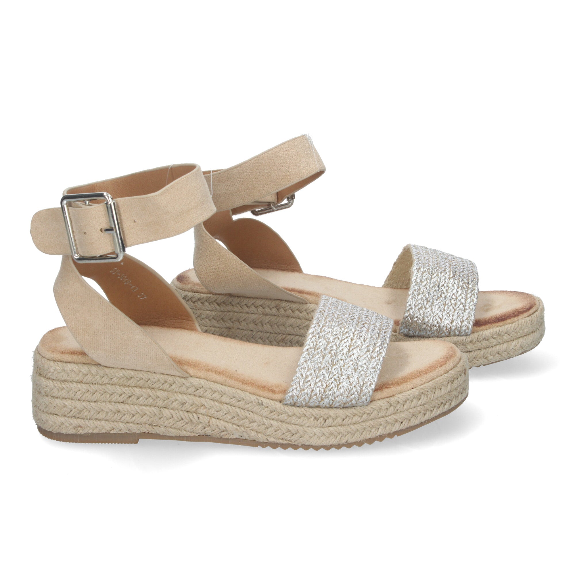Sandalias de Yute para Mujer, Elegantes y Cómodas con Tiras Brillantes en la Pala y Hebilla Ajustable al Tobillo