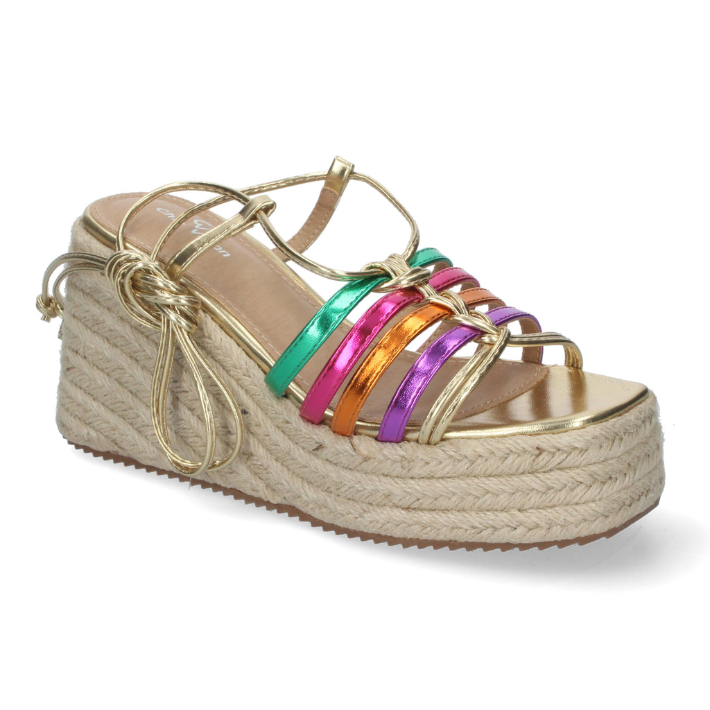 Sandalias con Cuña de Yute para Mujer, Cómodas y Elegantes con Tirantes en la Pala, Cordones y Puntera Abierta