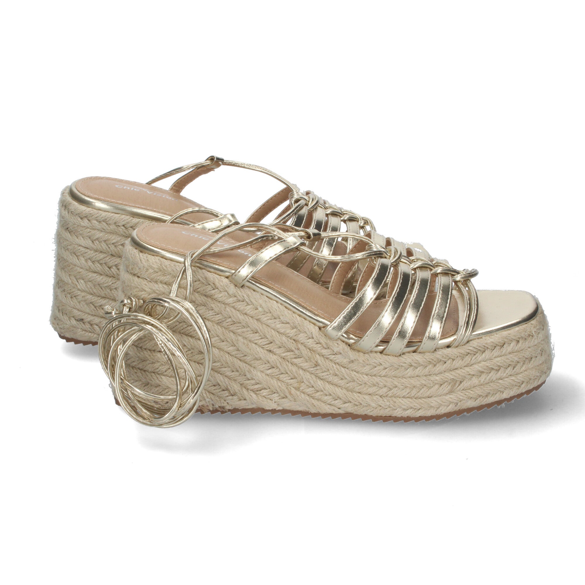 Sandalias con Cuña de Yute para Mujer, Cómodas y Elegantes con Tirantes en la Pala, Cierre de Cordones y Puntera Abierta