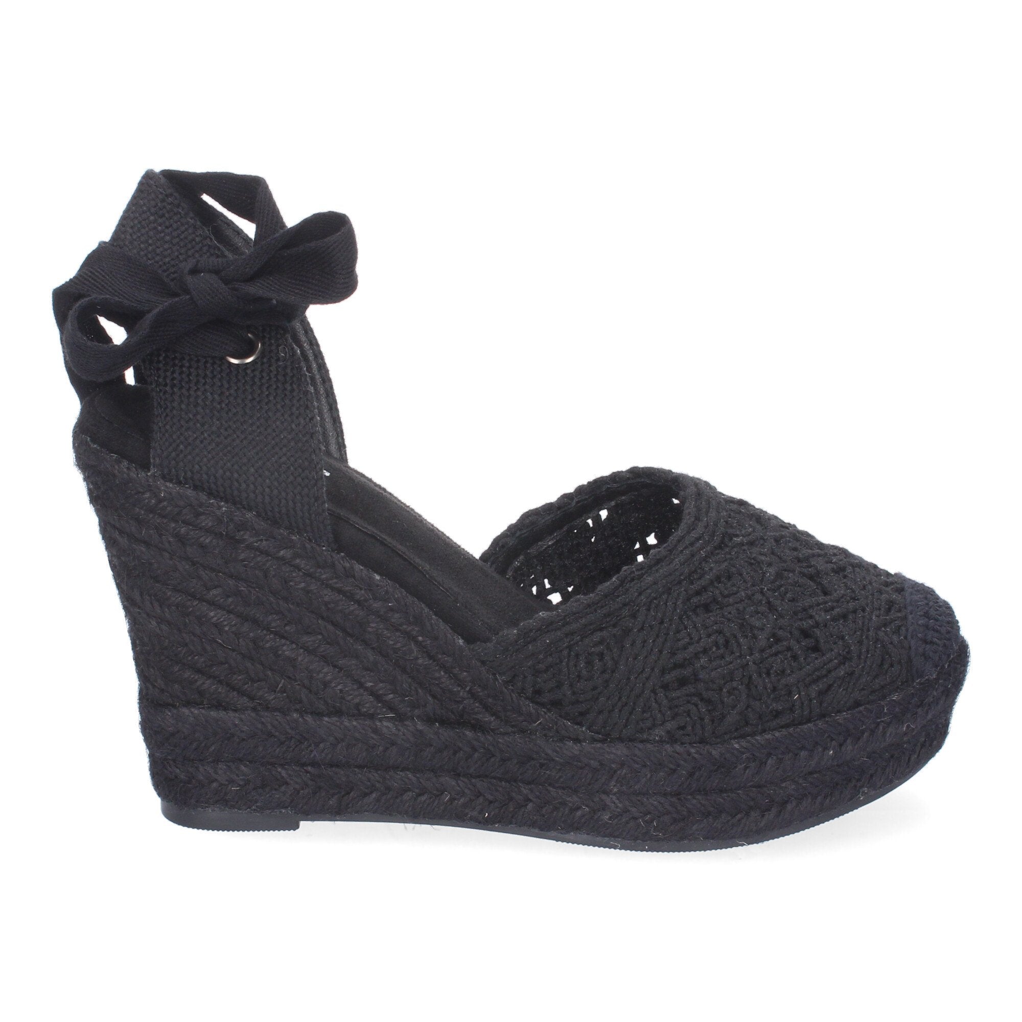 Sandalia de Cuña de Yute para Mujer, Cómoda y Elegante con Pala Cerrada Bordada y Cierre de Cintas Ajustable