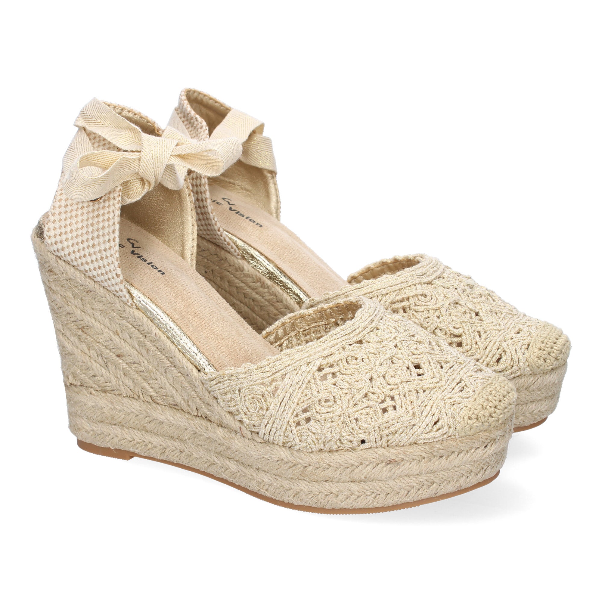Sandalia de Cuña de Yute para Mujer, Cómoda y Elegante con Pala Cerrada Bordada y Cierre de Cintas Ajustable