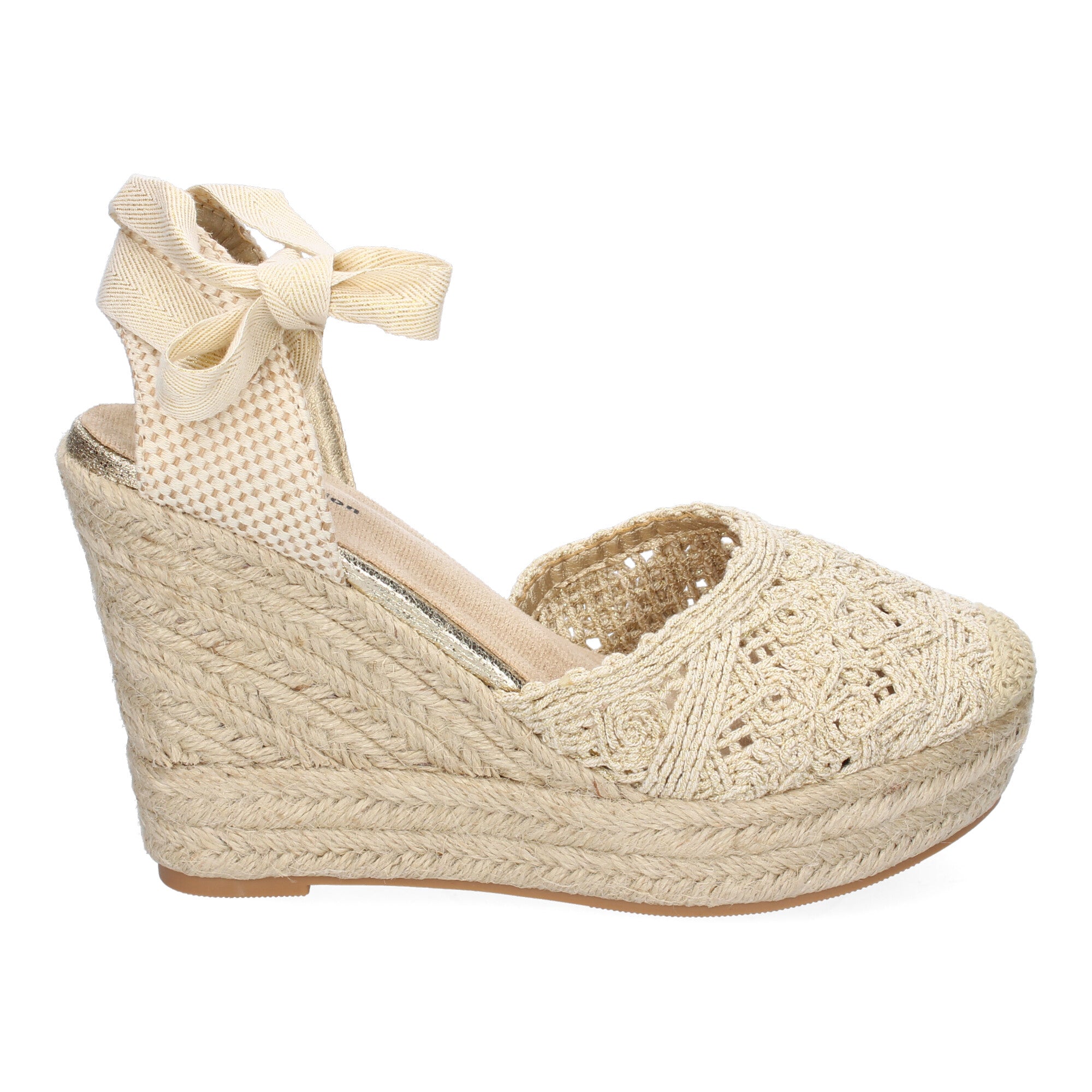 Sandalia de Cuña de Yute para Mujer, Cómoda y Elegante con Pala Cerrada Bordada y Cierre de Cintas Ajustable
