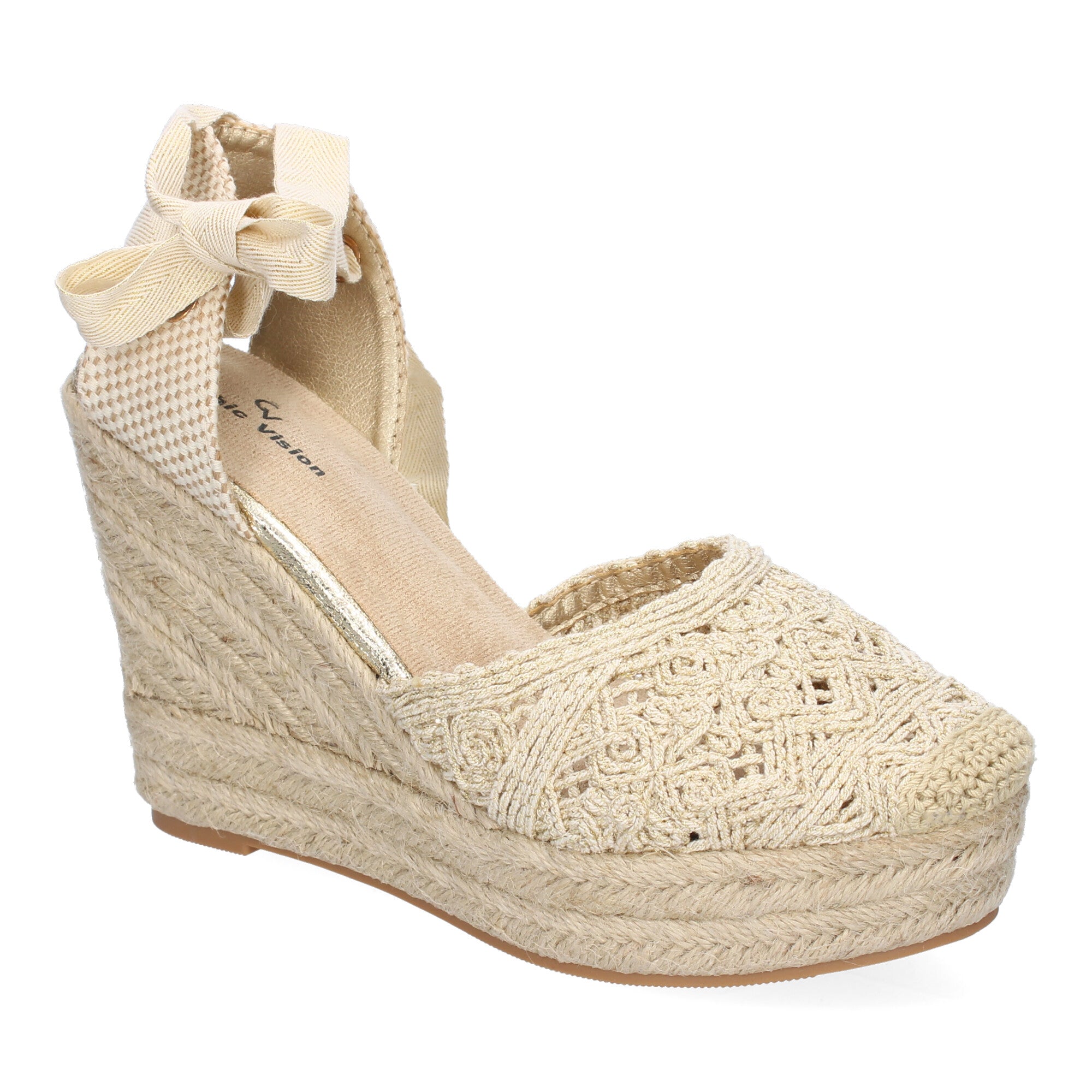 Sandalia de Cuña de Yute para Mujer, Cómoda y Elegante con Pala Cerrada Bordada y Cierre de Cintas Ajustable