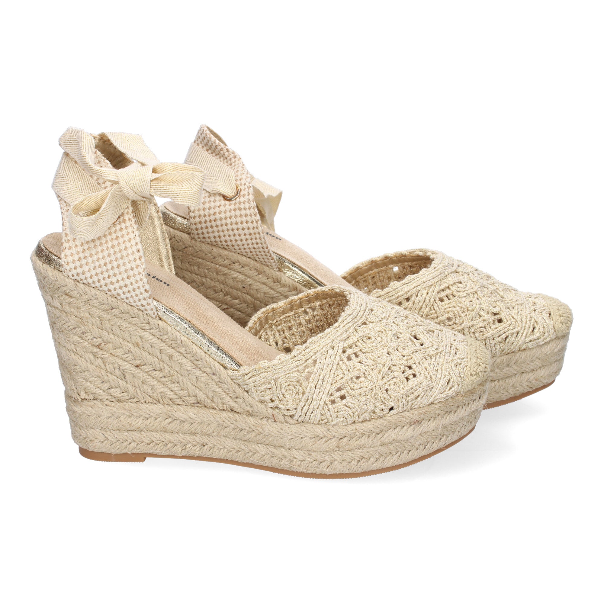 Sandalia de Cuña de Yute para Mujer, Cómoda y Elegante con Pala Cerrada Bordada y Cierre de Cintas Ajustable