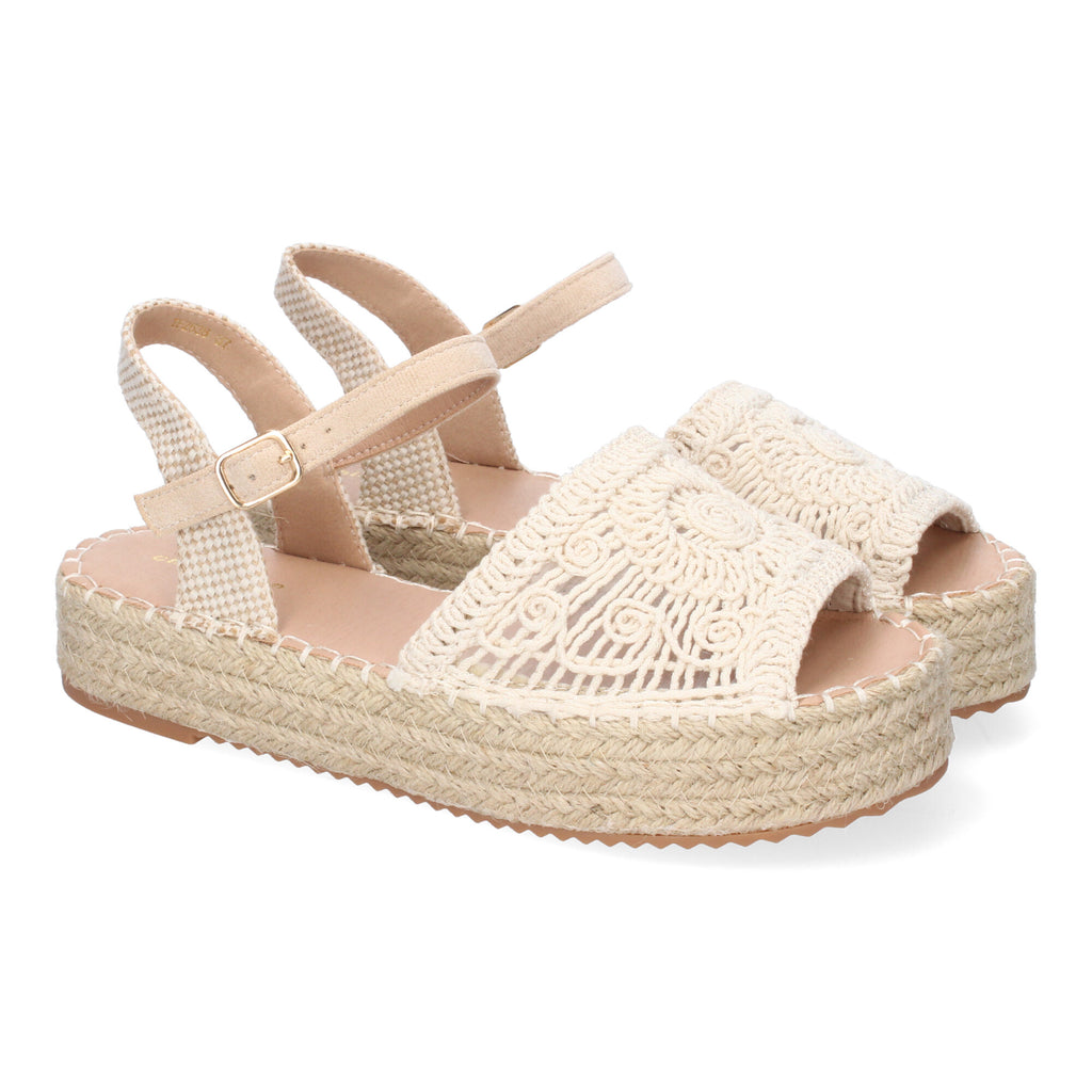 Sandalia de Plataforma para Mujer, Cómoda, Forrada de Yute con Pala Abierta Entrelazada, Talón Abierto y Hebilla