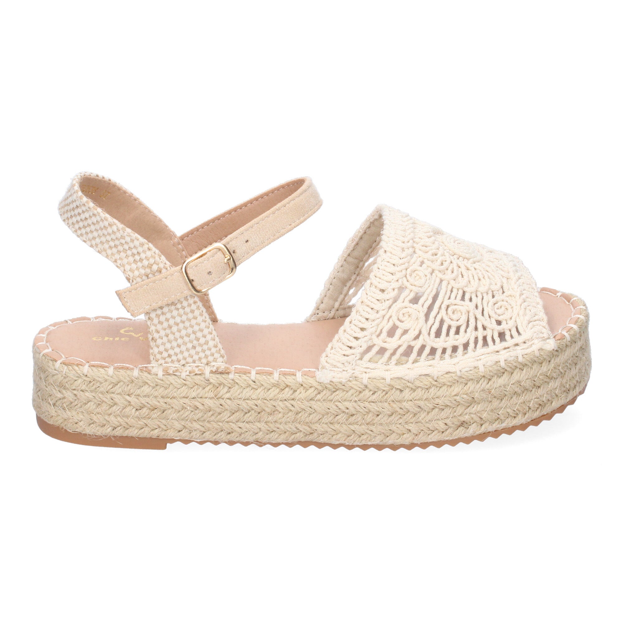 Sandalia de Plataforma para Mujer, Cómoda, Forrada de Yute con Pala Abierta Entrelazada, Talón Abierto y Hebilla
