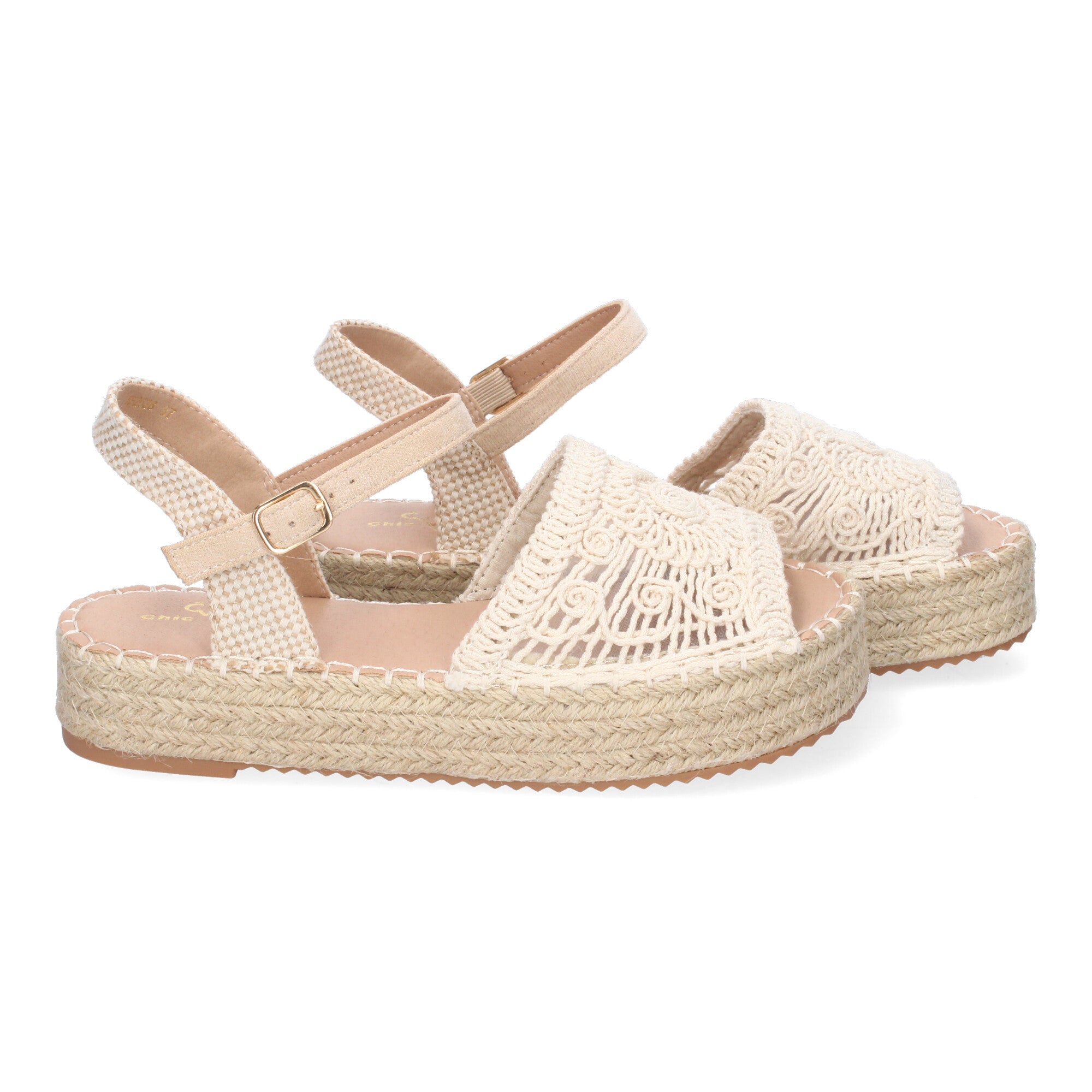 Sandalia de Plataforma para Mujer, Cómoda, Forrada de Yute con Pala Abierta Entrelazada, Talón Abierto y Hebilla