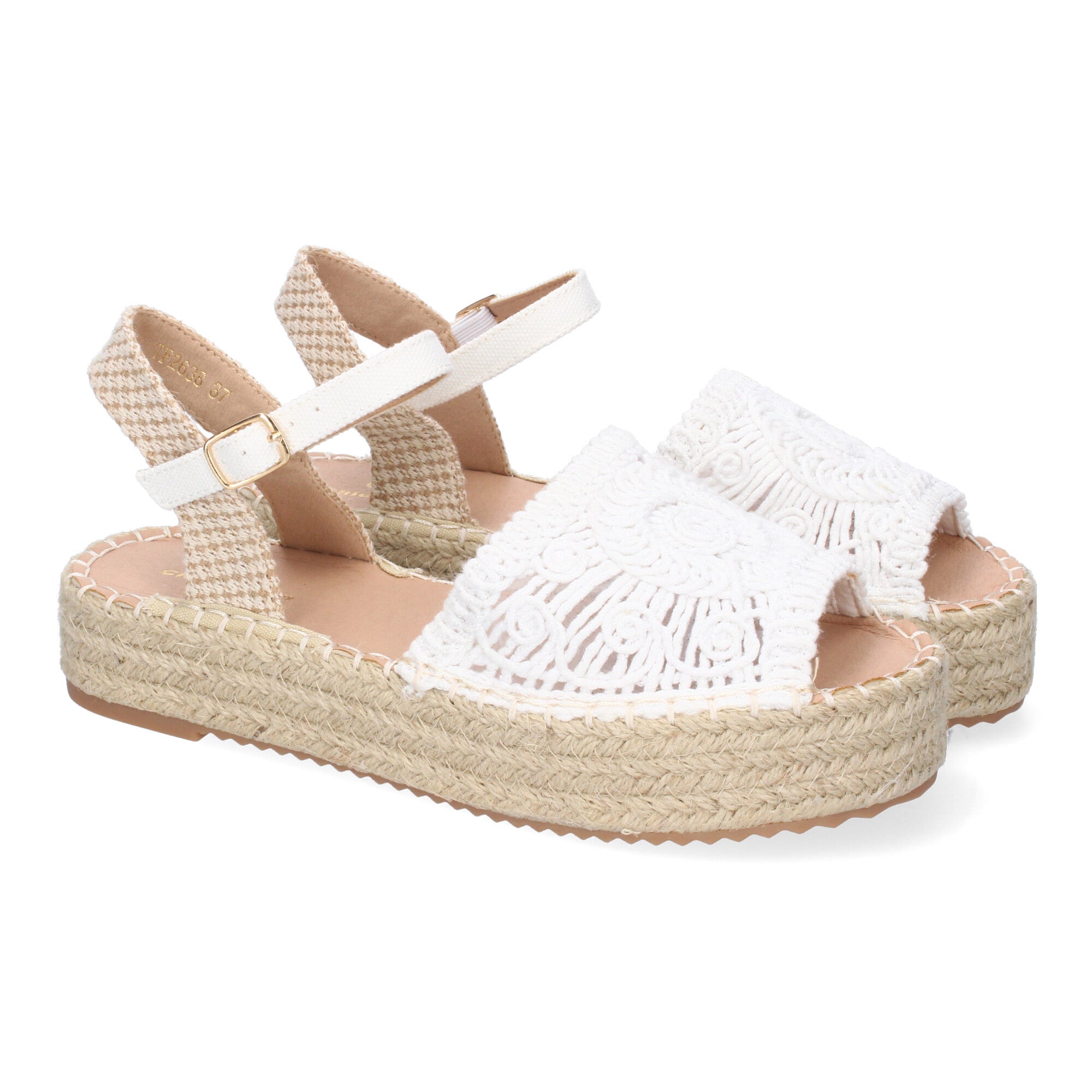 Sandalia de Plataforma para Mujer, Cómoda, Forrada de Yute con Pala Abierta Entrelazada, Talón Abierto y Hebilla