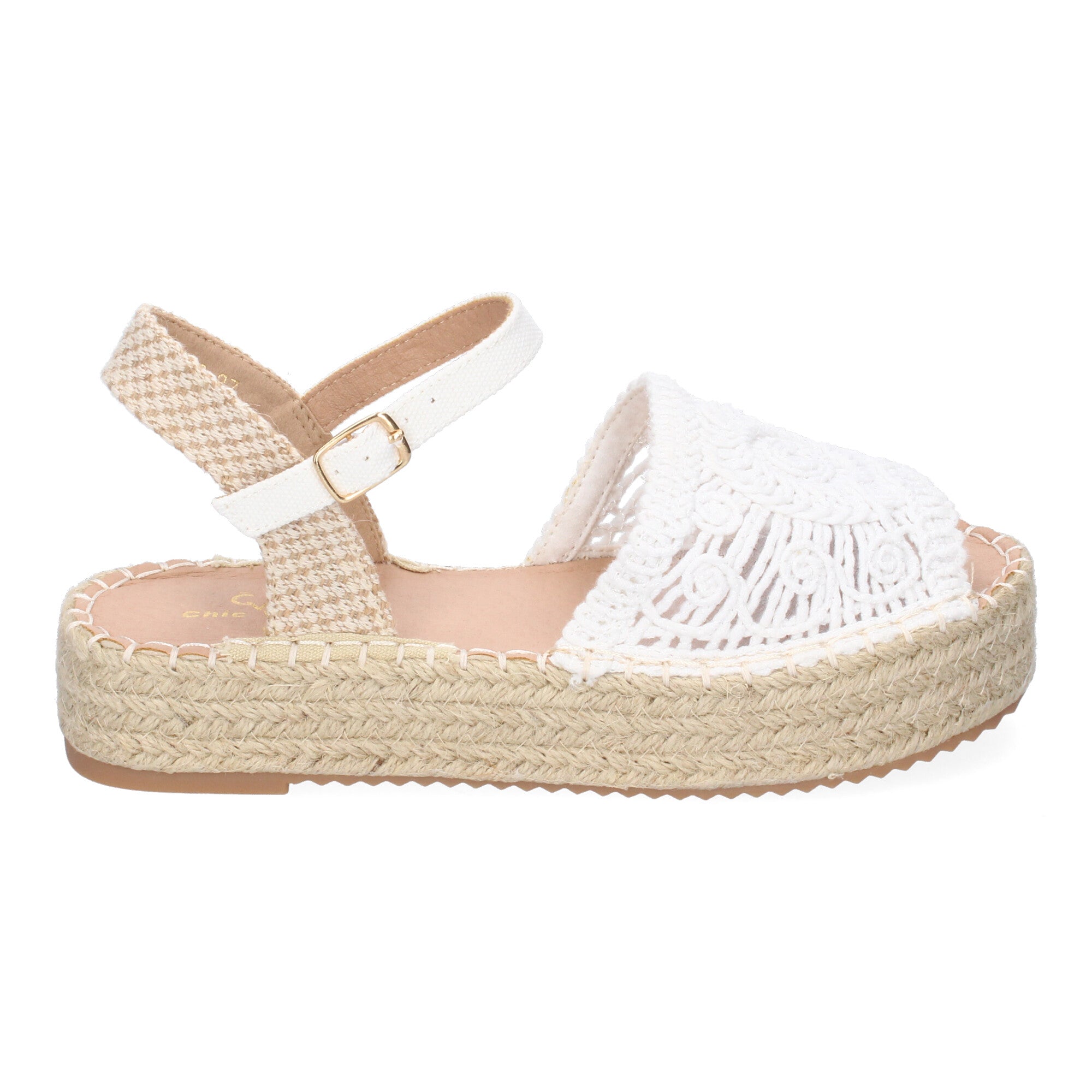Sandalia de Plataforma para Mujer, Cómoda, Forrada de Yute con Pala Abierta Entrelazada, Talón Abierto y Hebilla