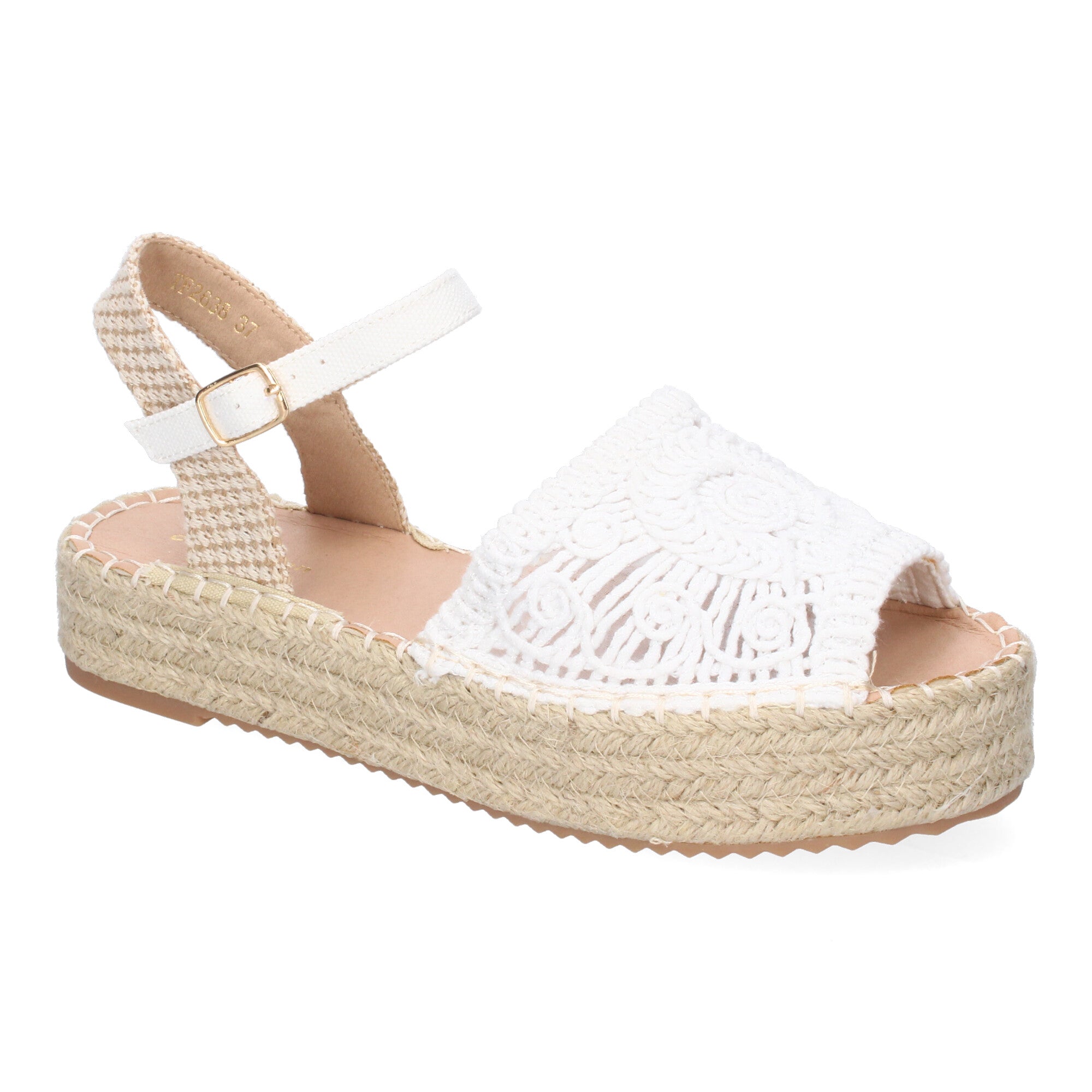 Sandalia de Plataforma para Mujer, Cómoda, Forrada de Yute con Pala Abierta Entrelazada, Talón Abierto y Hebilla