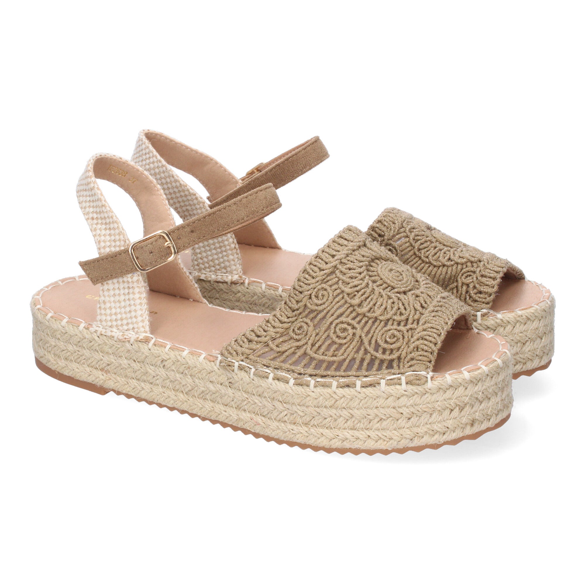 Sandalia de Plataforma para Mujer, Cómoda, Forrada de Yute con Pala Abierta Entrelazada, Talón Abierto y Hebilla