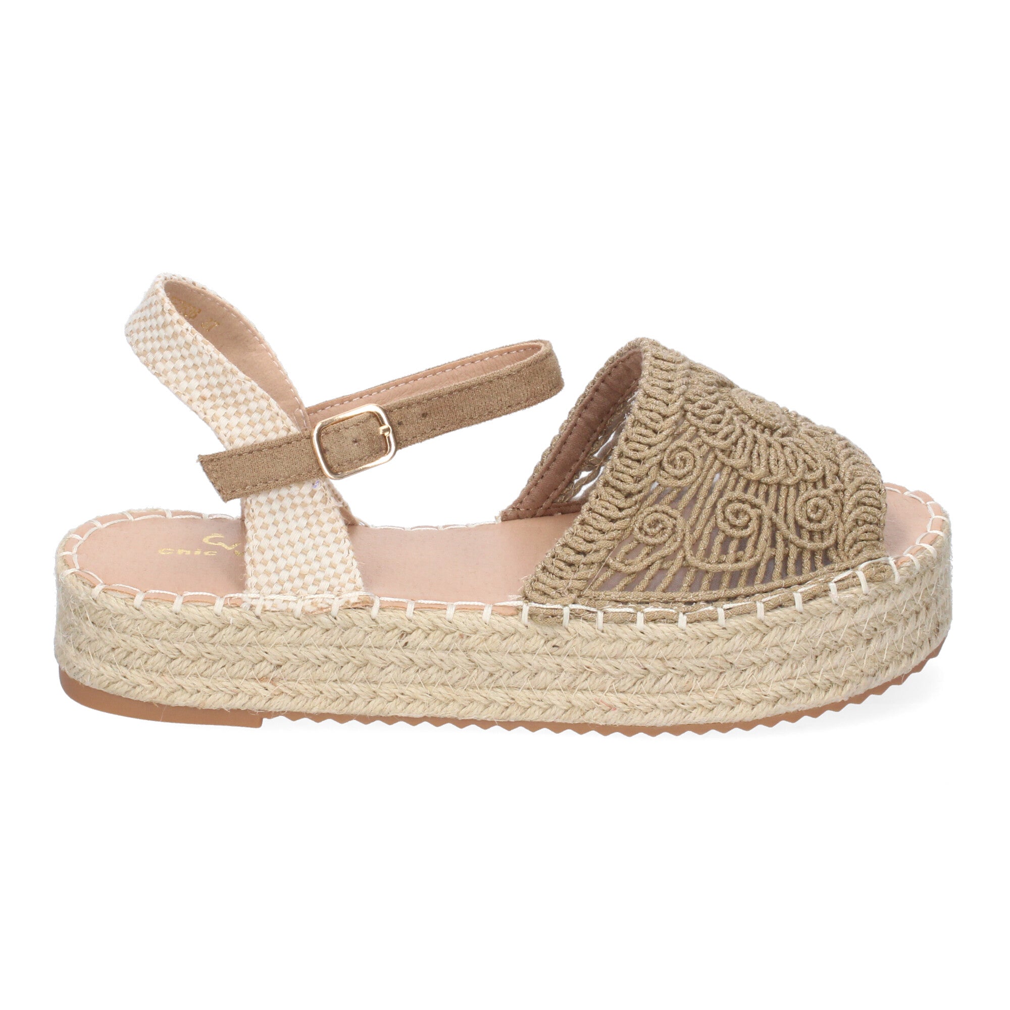 Sandalia de Plataforma para Mujer, Cómoda, Forrada de Yute con Pala Abierta Entrelazada, Talón Abierto y Hebilla