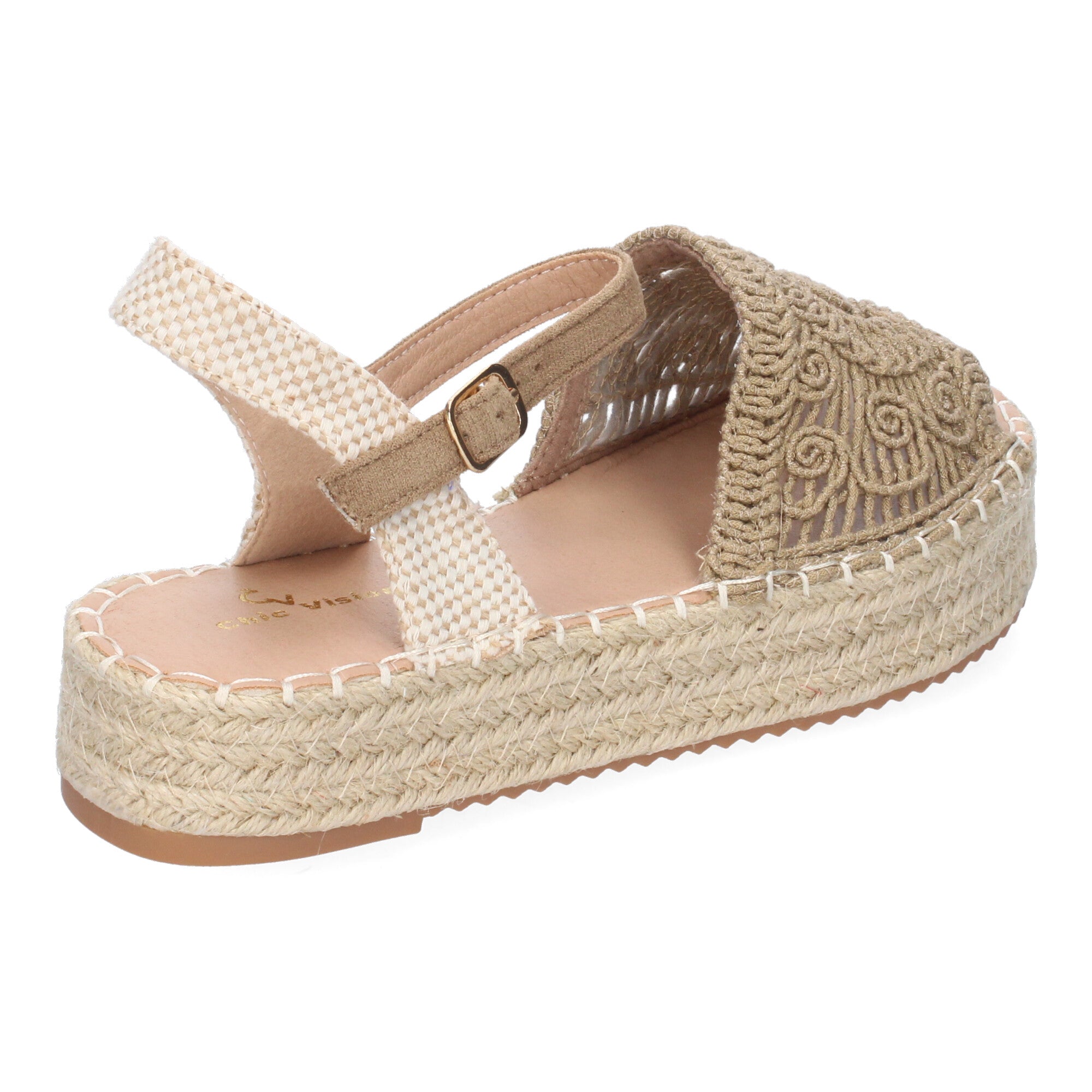 Sandalia de Plataforma para Mujer, Cómoda, Forrada de Yute con Pala Abierta Entrelazada, Talón Abierto y Hebilla