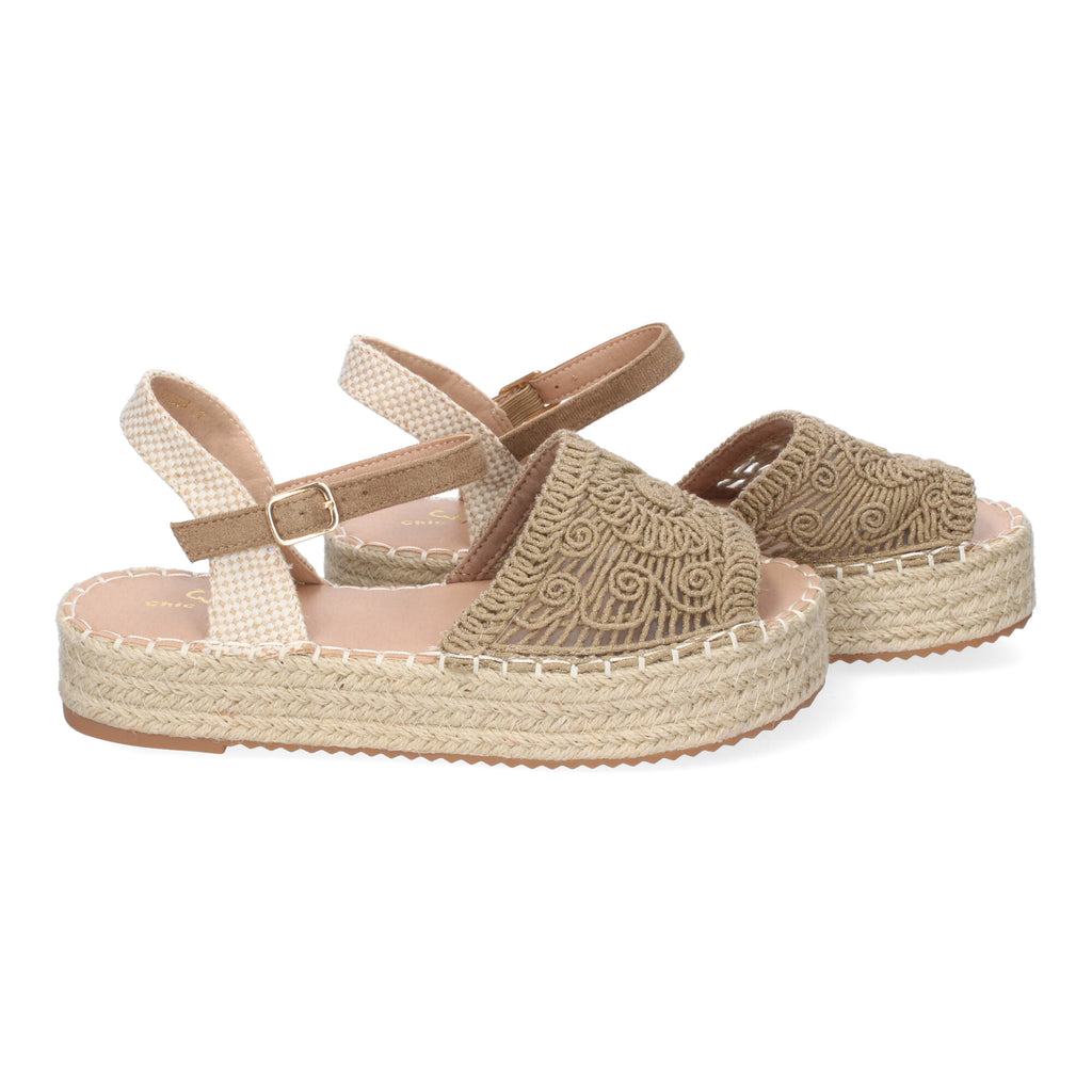 Sandalia de Plataforma para Mujer, Cómoda, Forrada de Yute con Pala Abierta Entrelazada, Talón Abierto y Hebilla