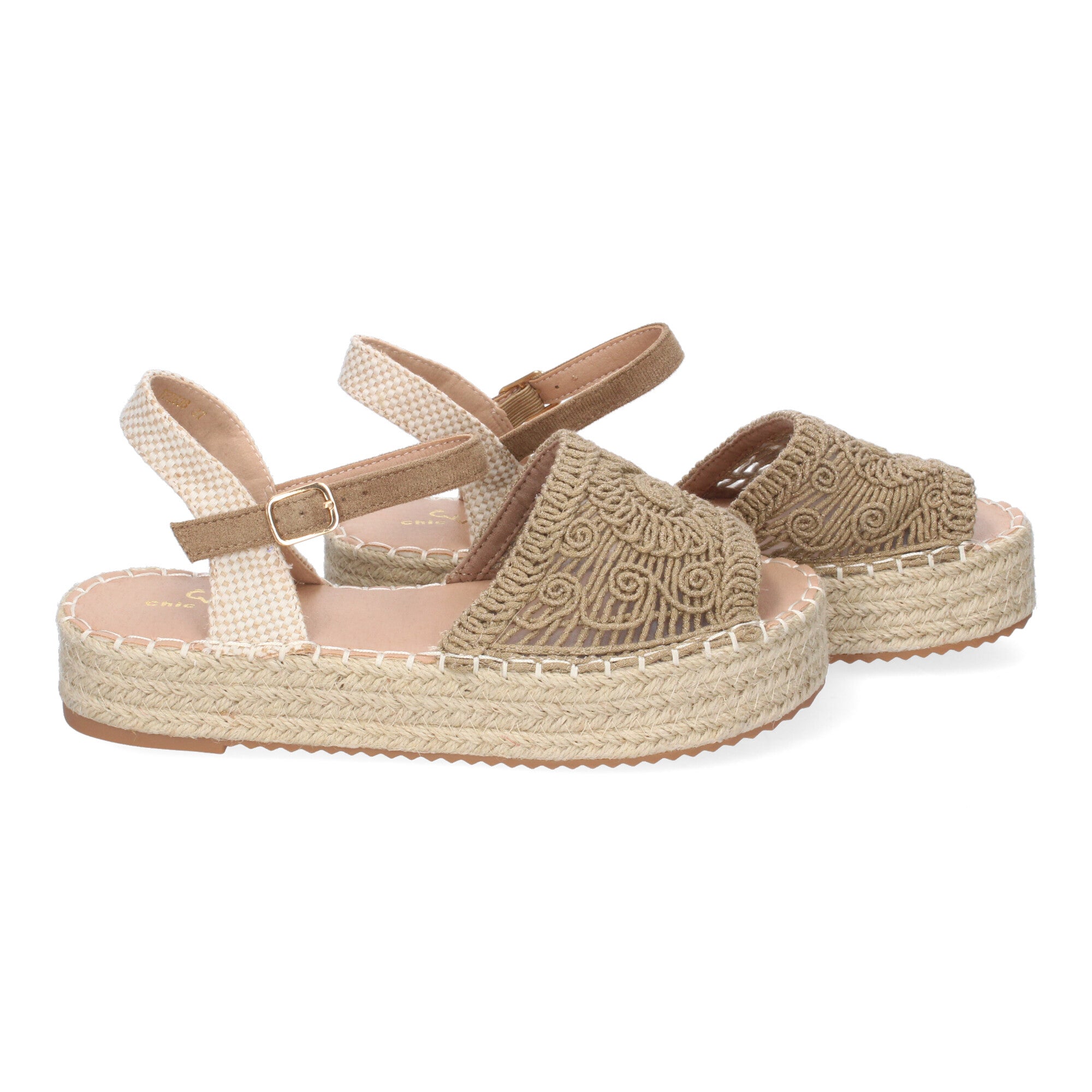 Sandalia de Plataforma para Mujer, Cómoda, Forrada de Yute con Pala Abierta Entrelazada, Talón Abierto y Hebilla