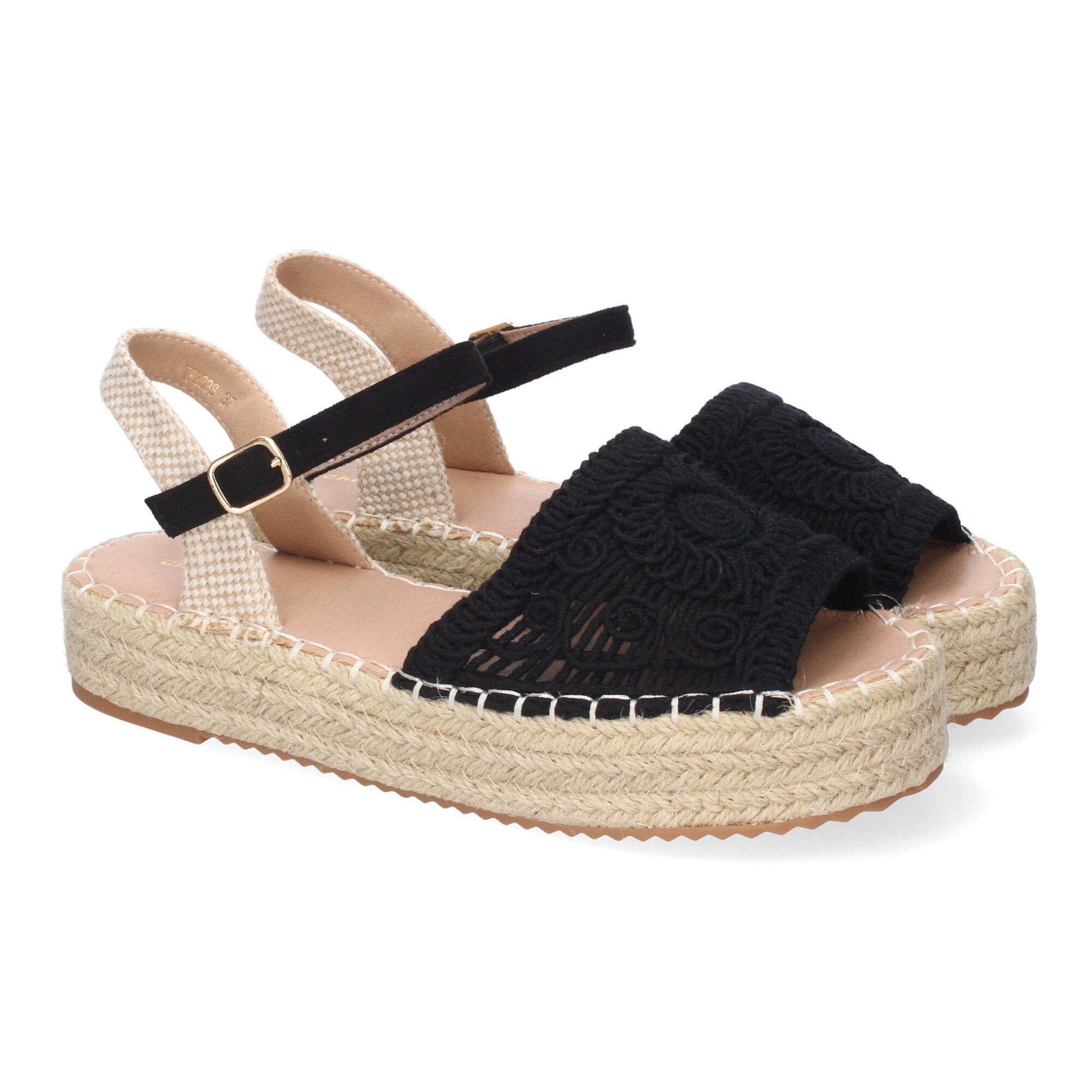 Sandalia de Plataforma para Mujer, Cómoda, Forrada de Yute con Pala Abierta Entrelazada, Talón Abierto y Hebilla