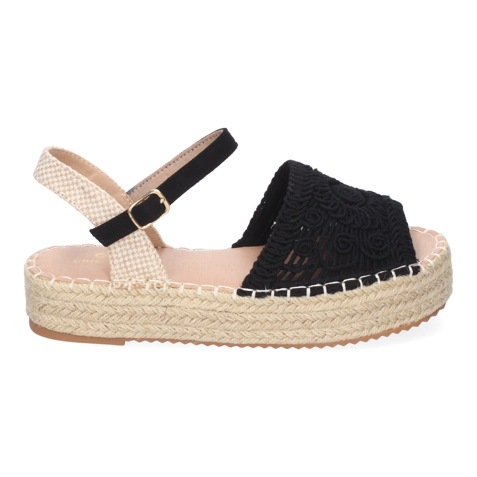 Sandalia de Plataforma para Mujer, Cómoda, Forrada de Yute con Pala Abierta Entrelazada, Talón Abierto y Hebilla