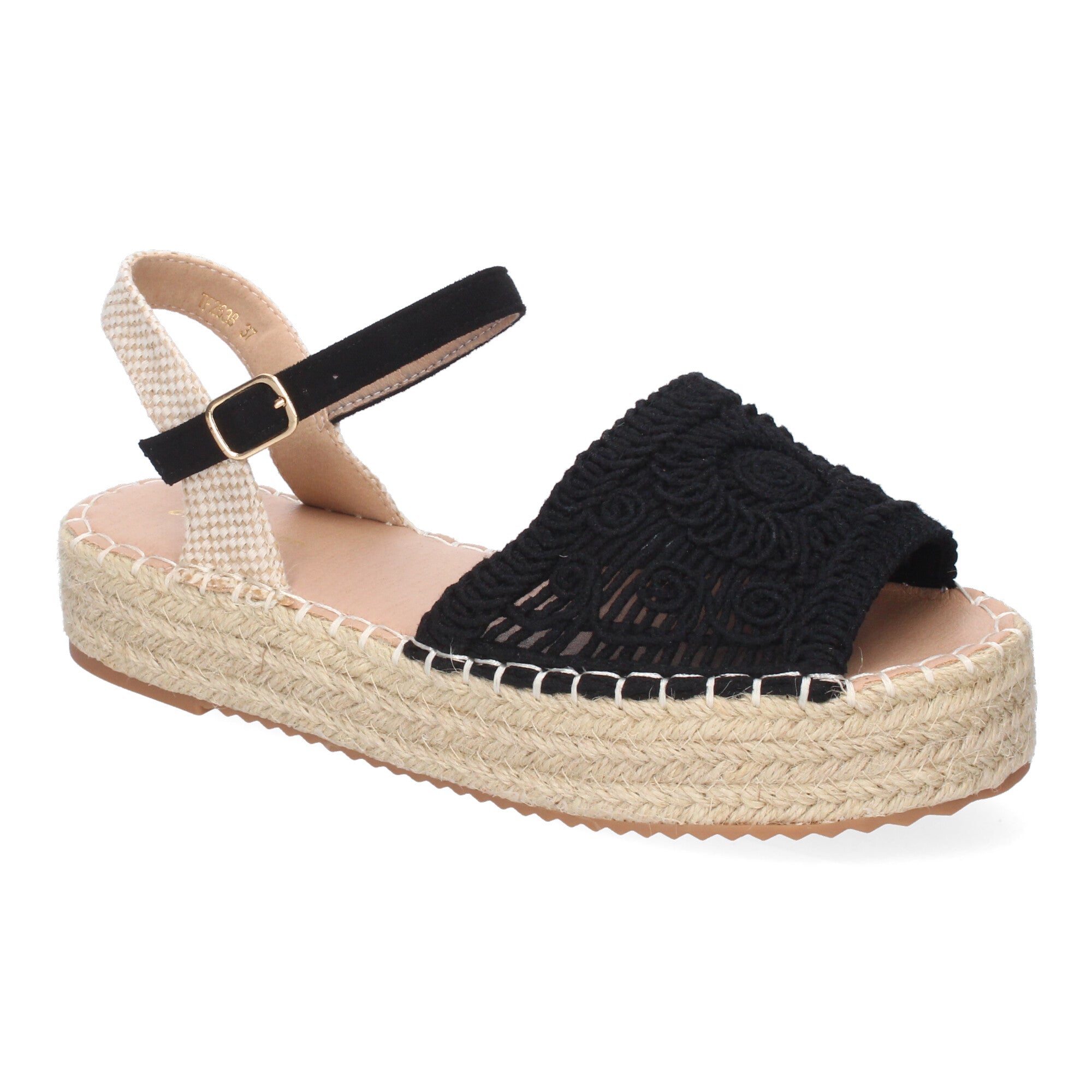 Sandalia de Plataforma para Mujer, Cómoda, Forrada de Yute con Pala Abierta Entrelazada, Talón Abierto y Hebilla