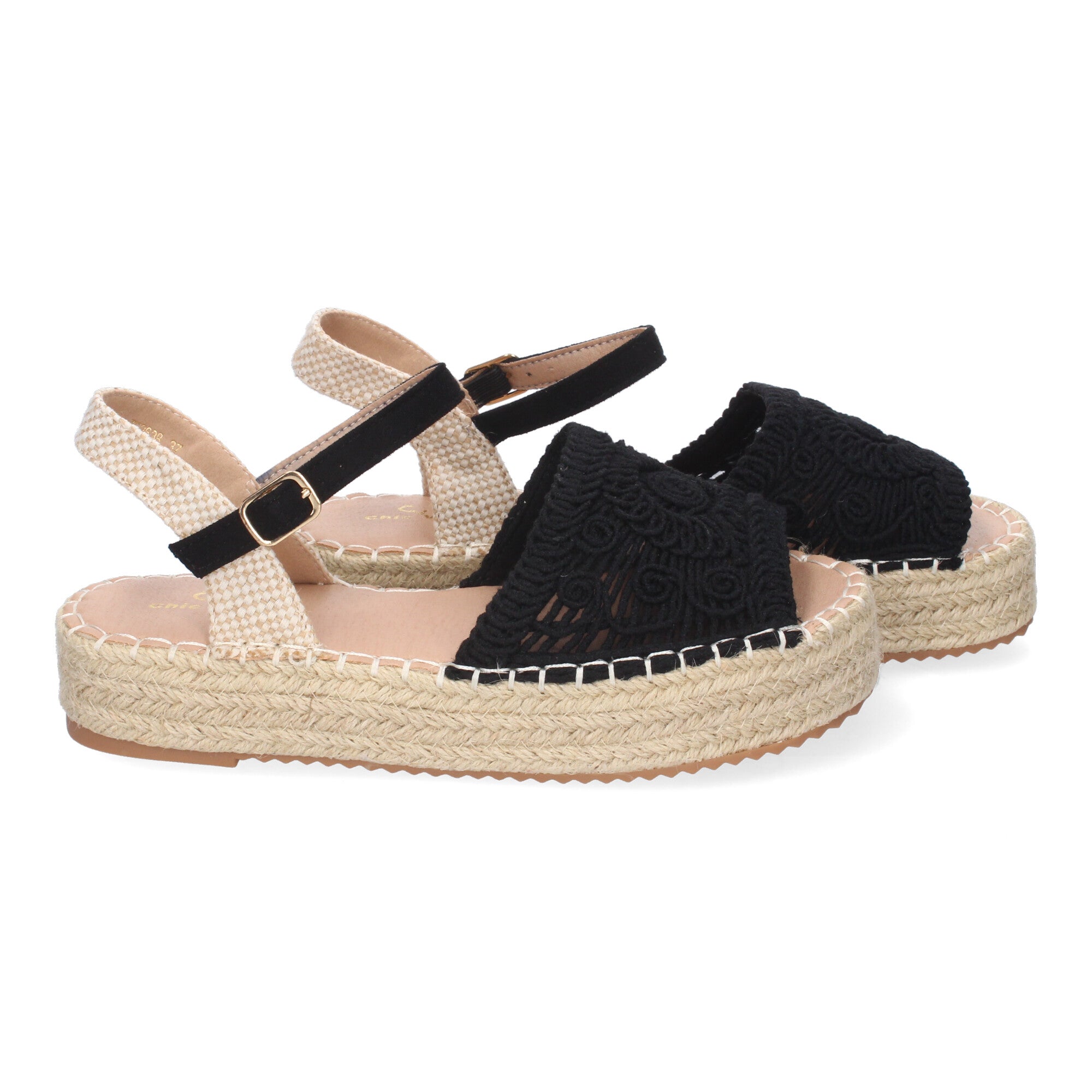 Sandalia de Plataforma para Mujer, Cómoda, Forrada de Yute con Pala Abierta Entrelazada, Talón Abierto y Hebilla
