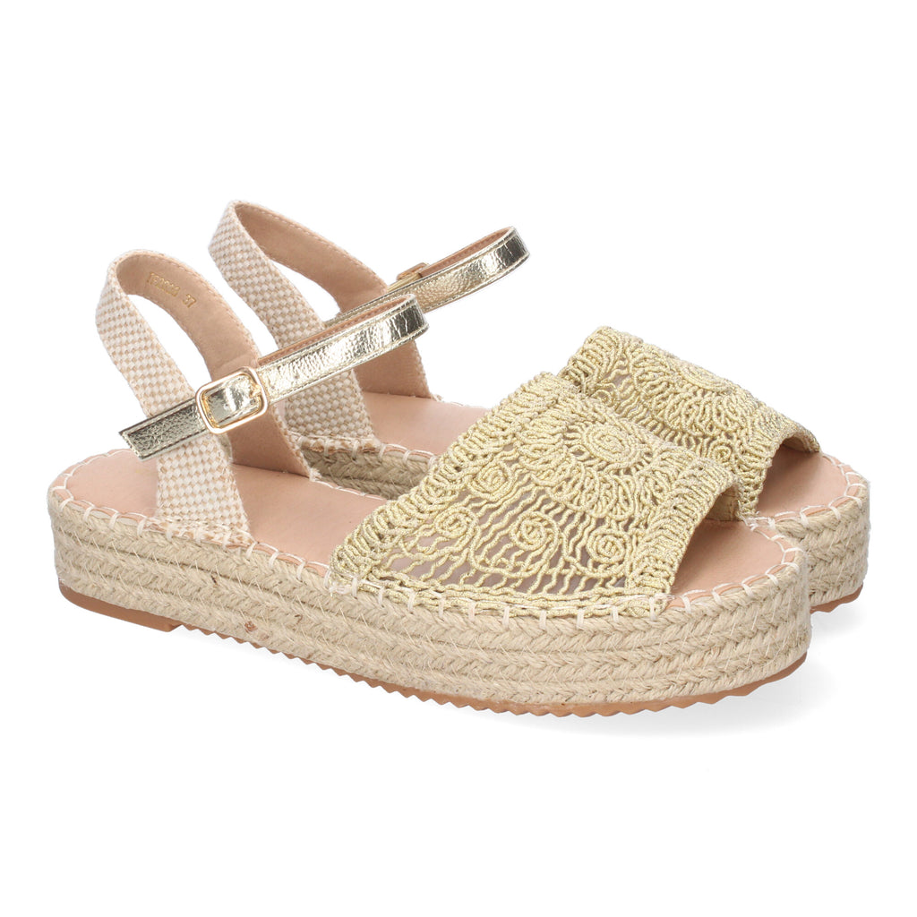 Sandalia de Plataforma para Mujer, Cómoda, Forrada de Yute con Pala Abierta y Entrelazada, Talón Abierto y Cierre de Hebilla